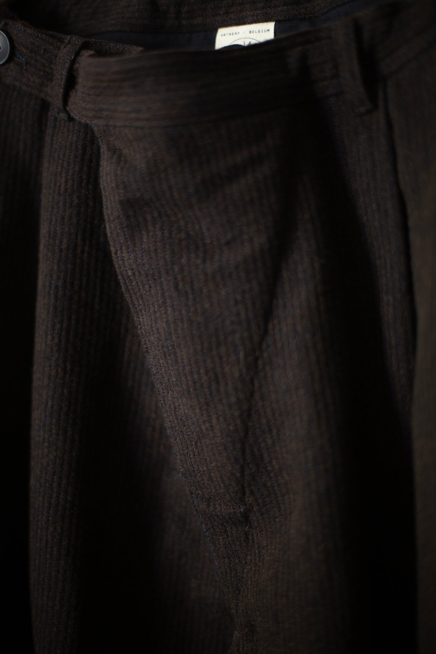 TROUSERS#87 - RIDGED LINEN WOOL EGGPLANT/INDIGO