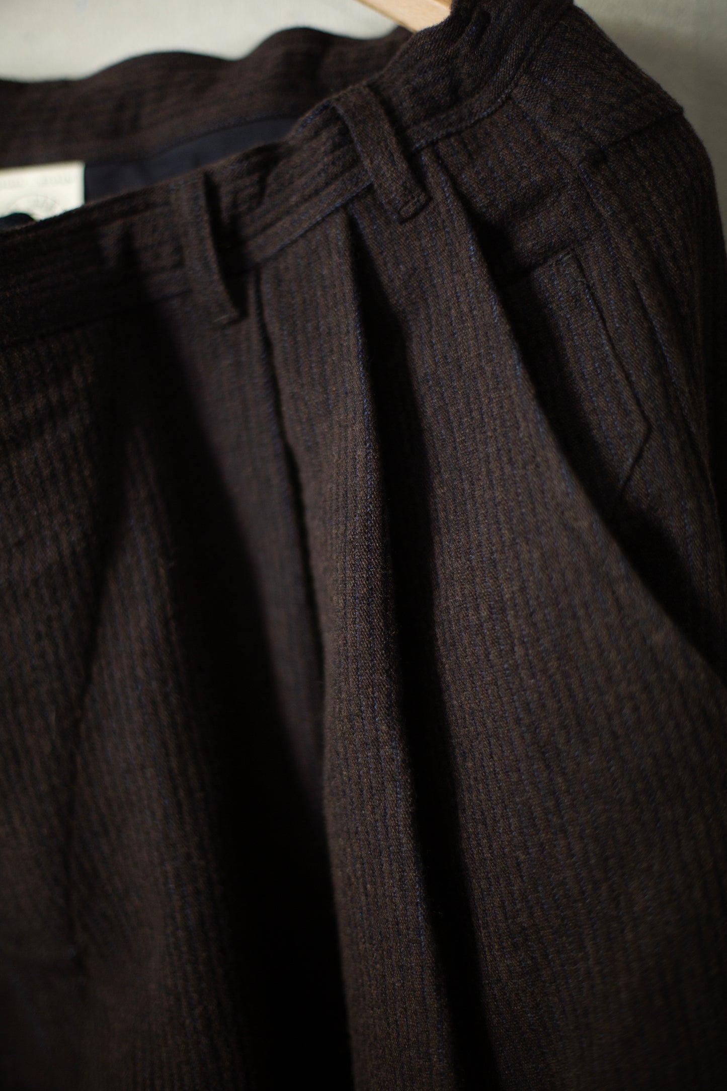 TROUSERS#87 - RIDGED LINEN WOOL EGGPLANT/INDIGO