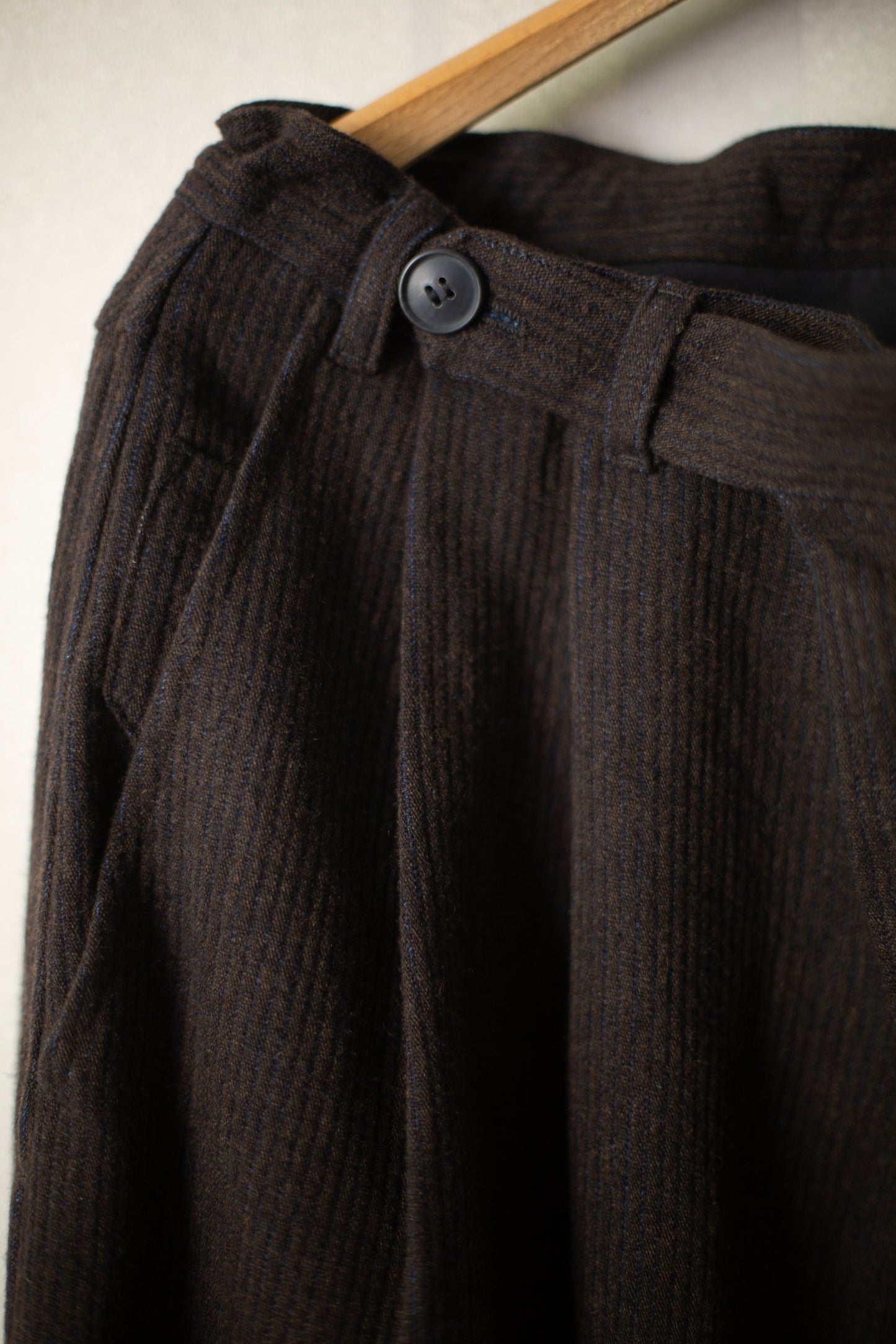TROUSERS#87 - RIDGED LINEN WOOL EGGPLANT/INDIGO