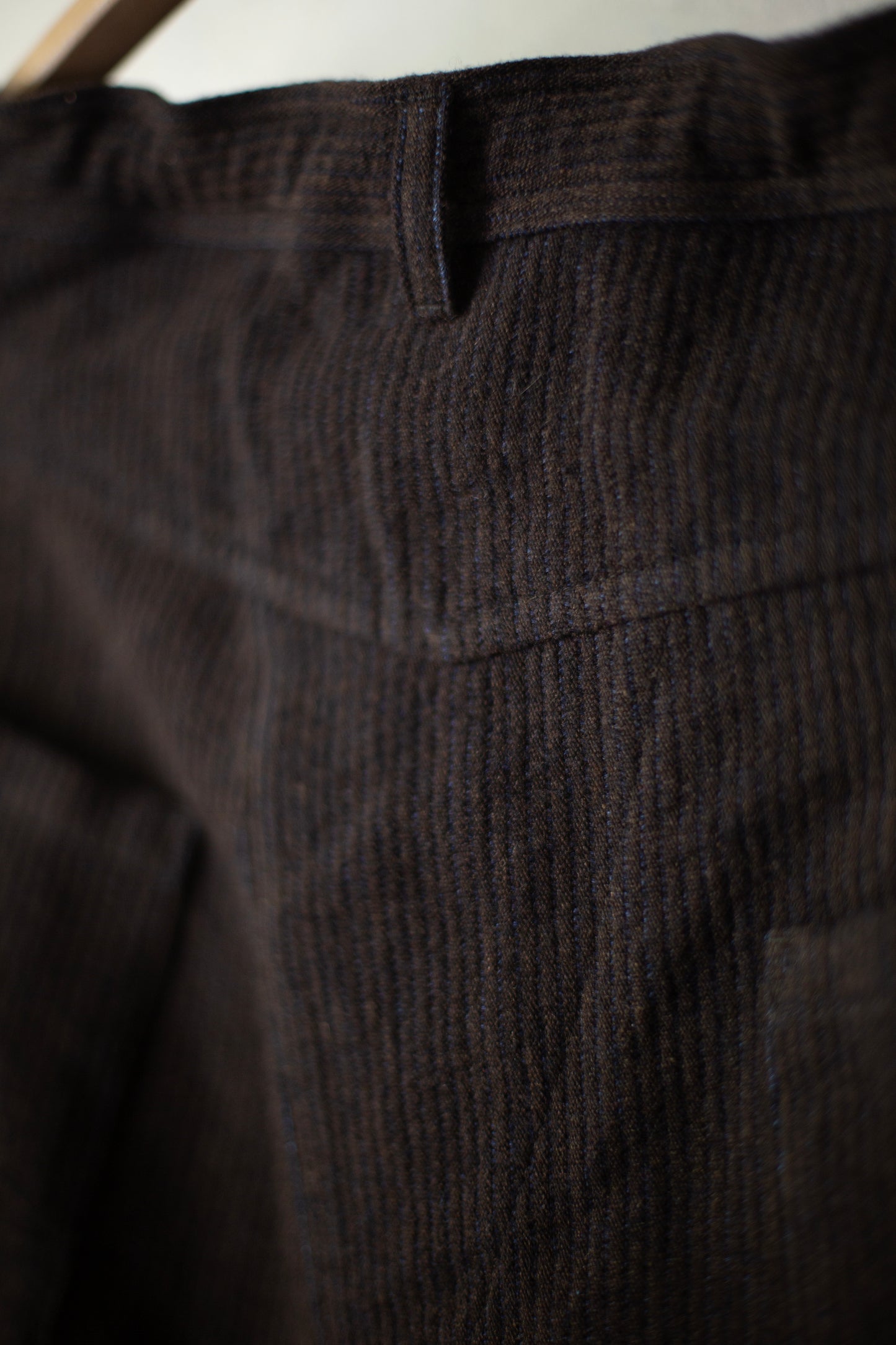 TROUSERS#87 - RIDGED LINEN WOOL EGGPLANT/INDIGO
