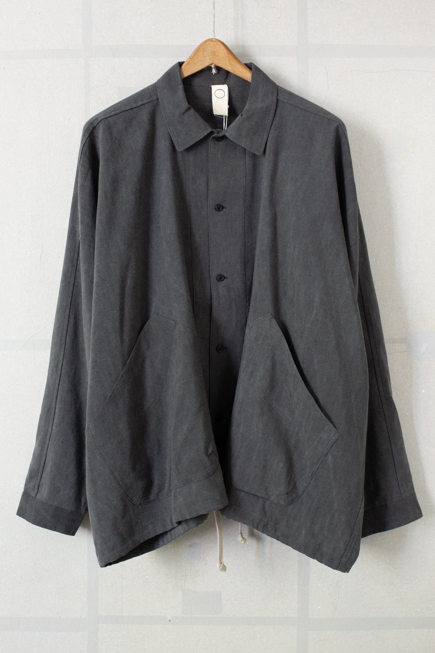 off black wool linen shirting balloon shirt