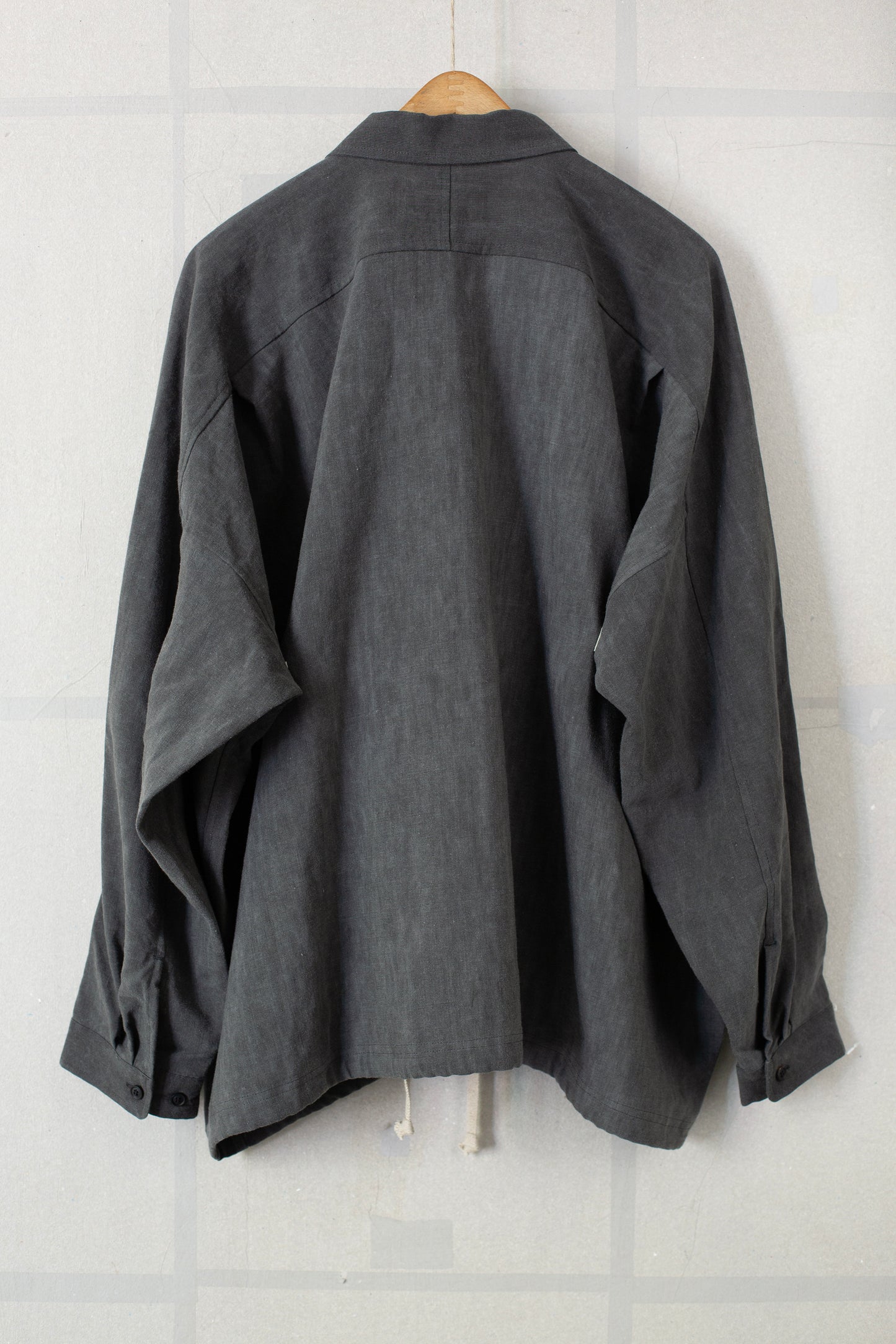 off black wool linen shirting balloon shirt
