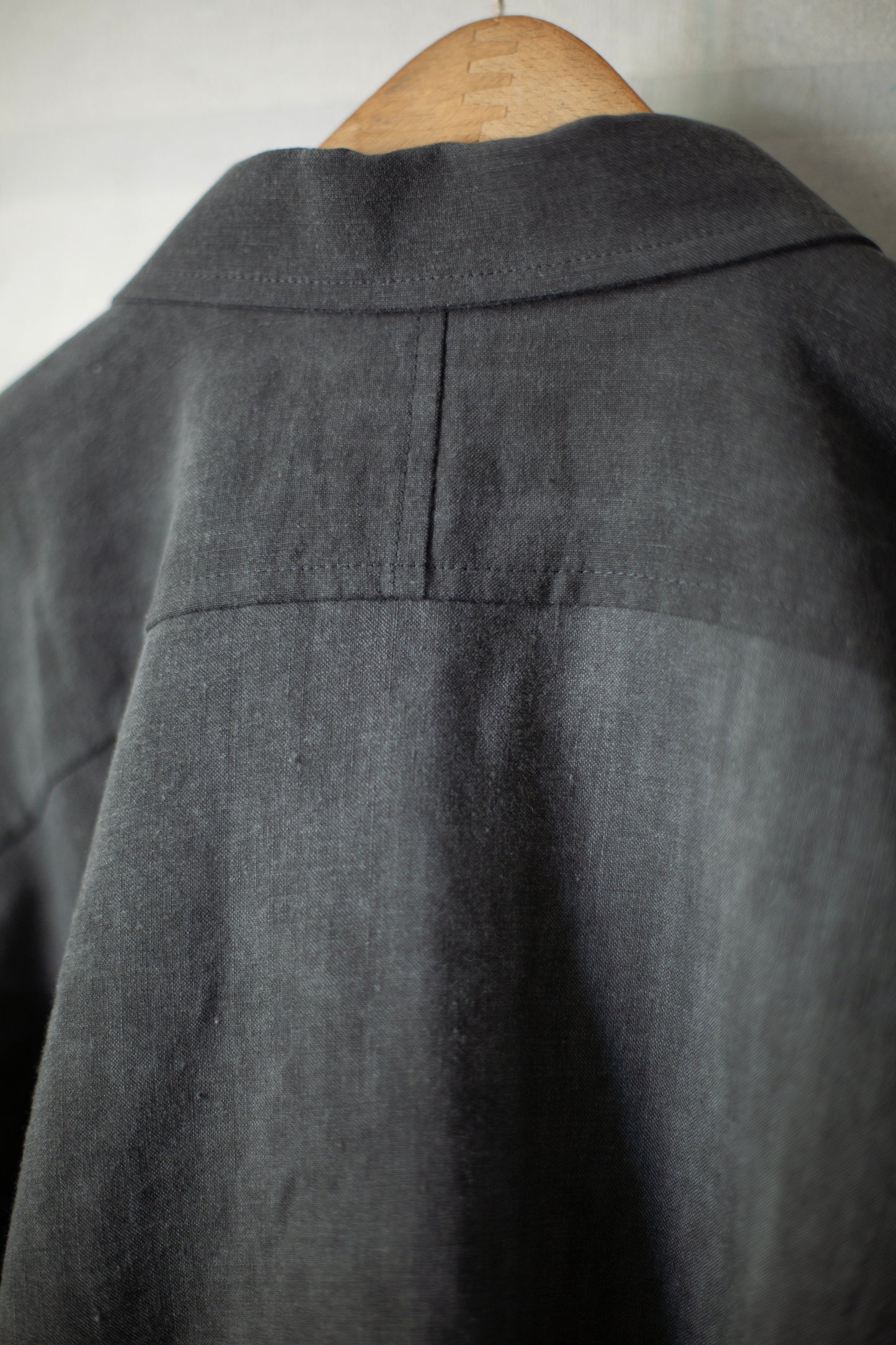 off black wool linen shirting balloon shirt