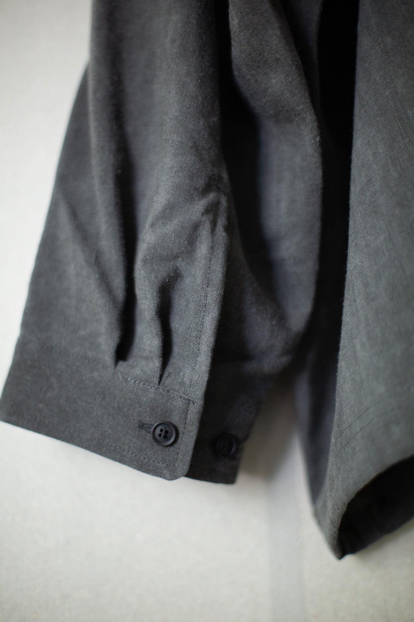 off black wool linen shirting balloon shirt