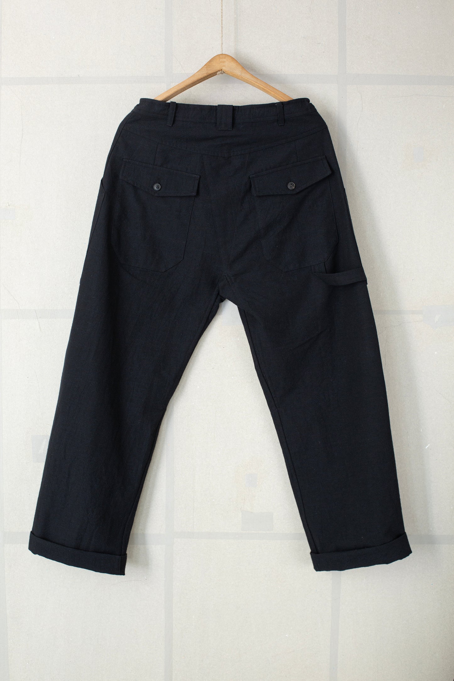 TROUSERS#82 - ALPACA WOOL COTTON TWILL BLACK