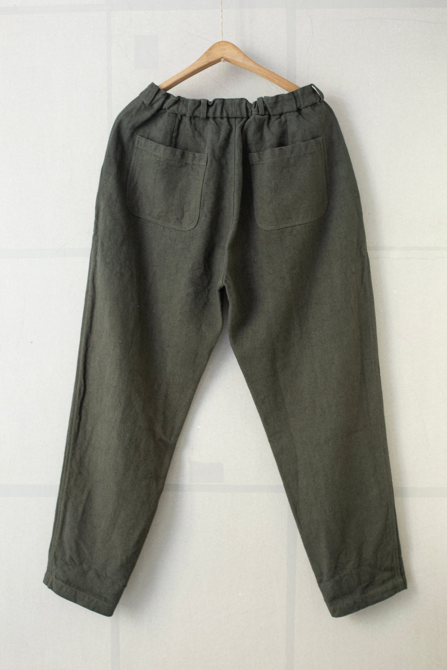 long Trousers In Dark Green Brushed Linen/Ramie