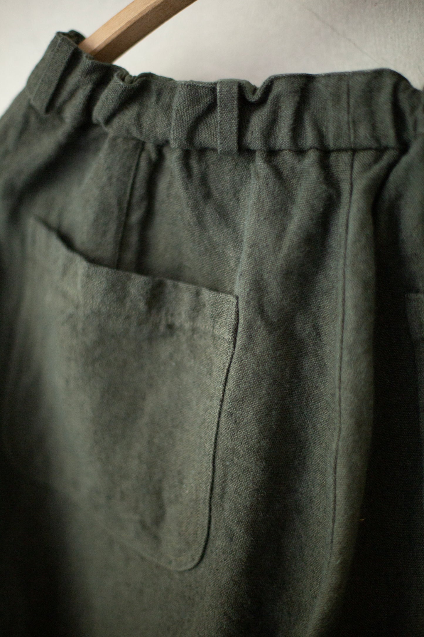 long Trousers In Dark Green Brushed Linen/Ramie