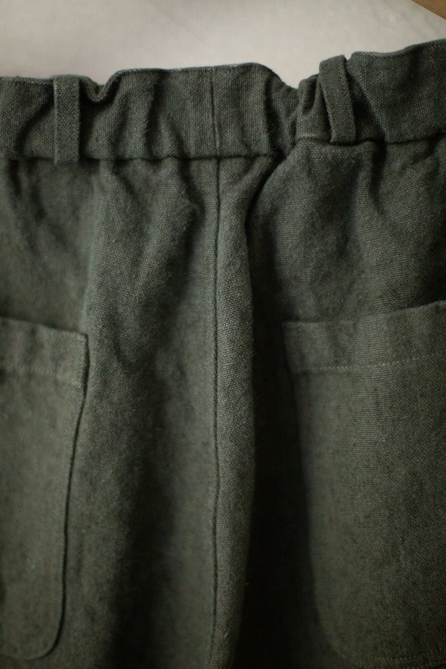 long Trousers In Dark Green Brushed Linen/Ramie