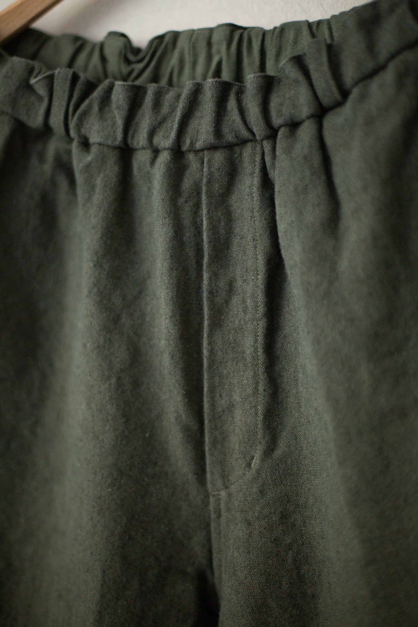 long Trousers In Dark Green Brushed Linen/Ramie