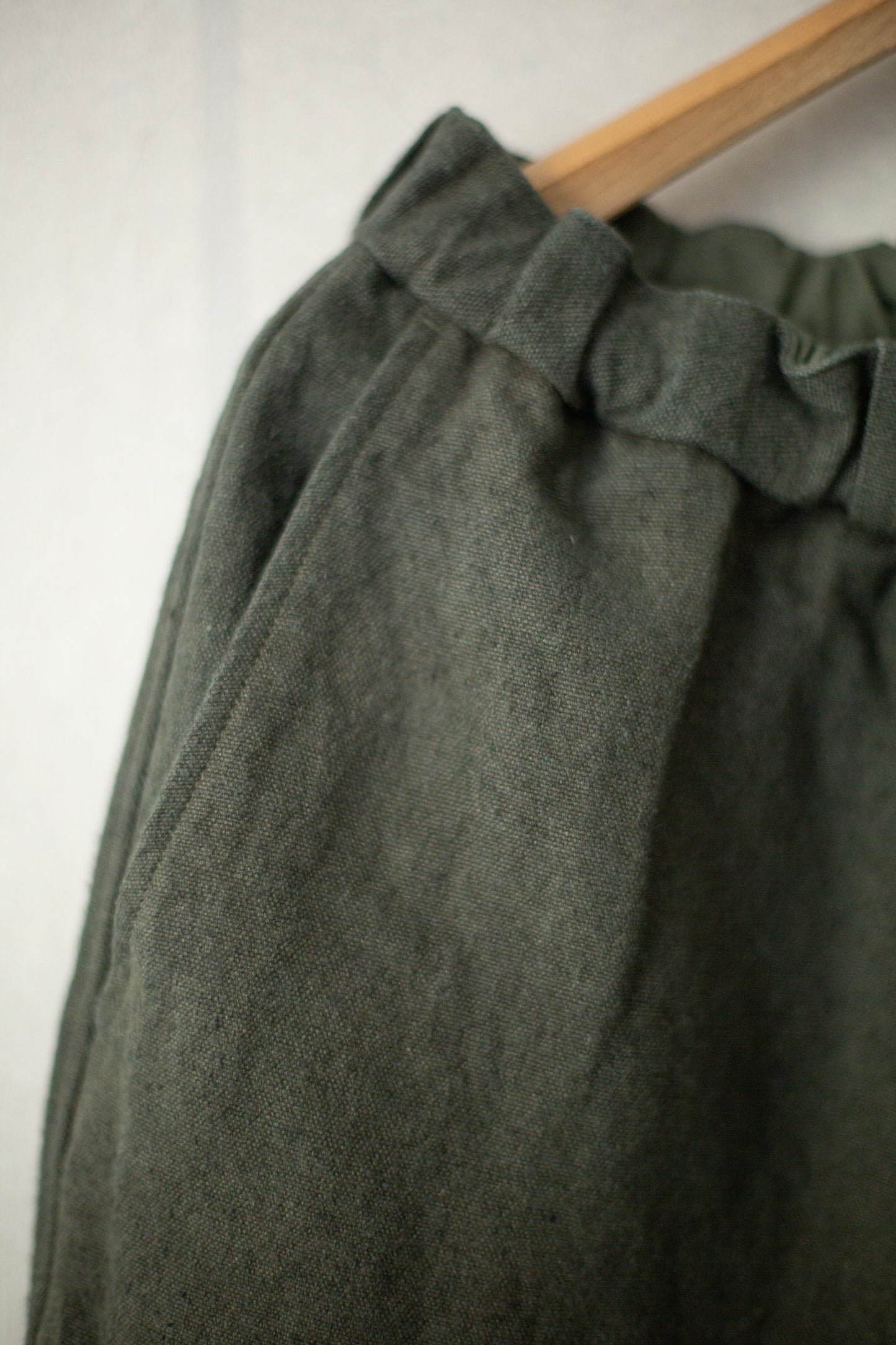 long Trousers In Dark Green Brushed Linen/Ramie