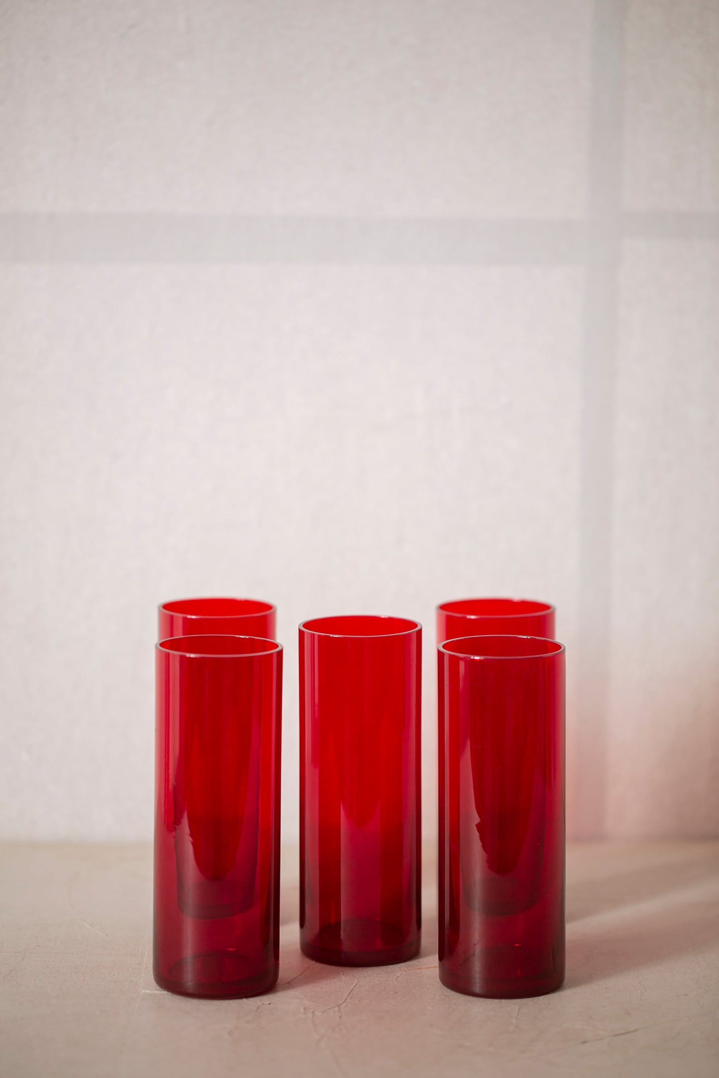 Set Of 6x Vintage Red Long Drink Glasses