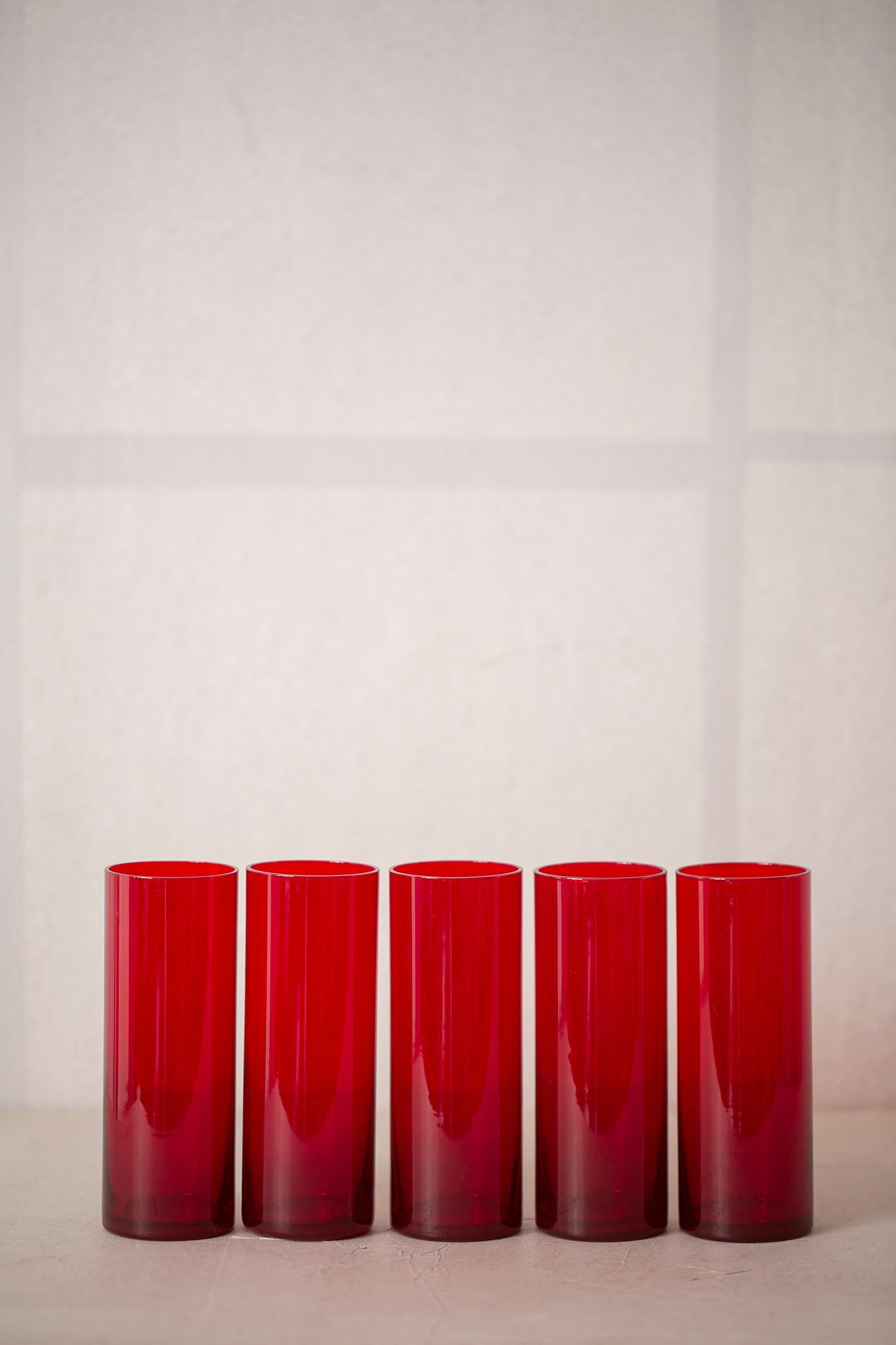 Set Of 6x Vintage Red Long Drink Glasses