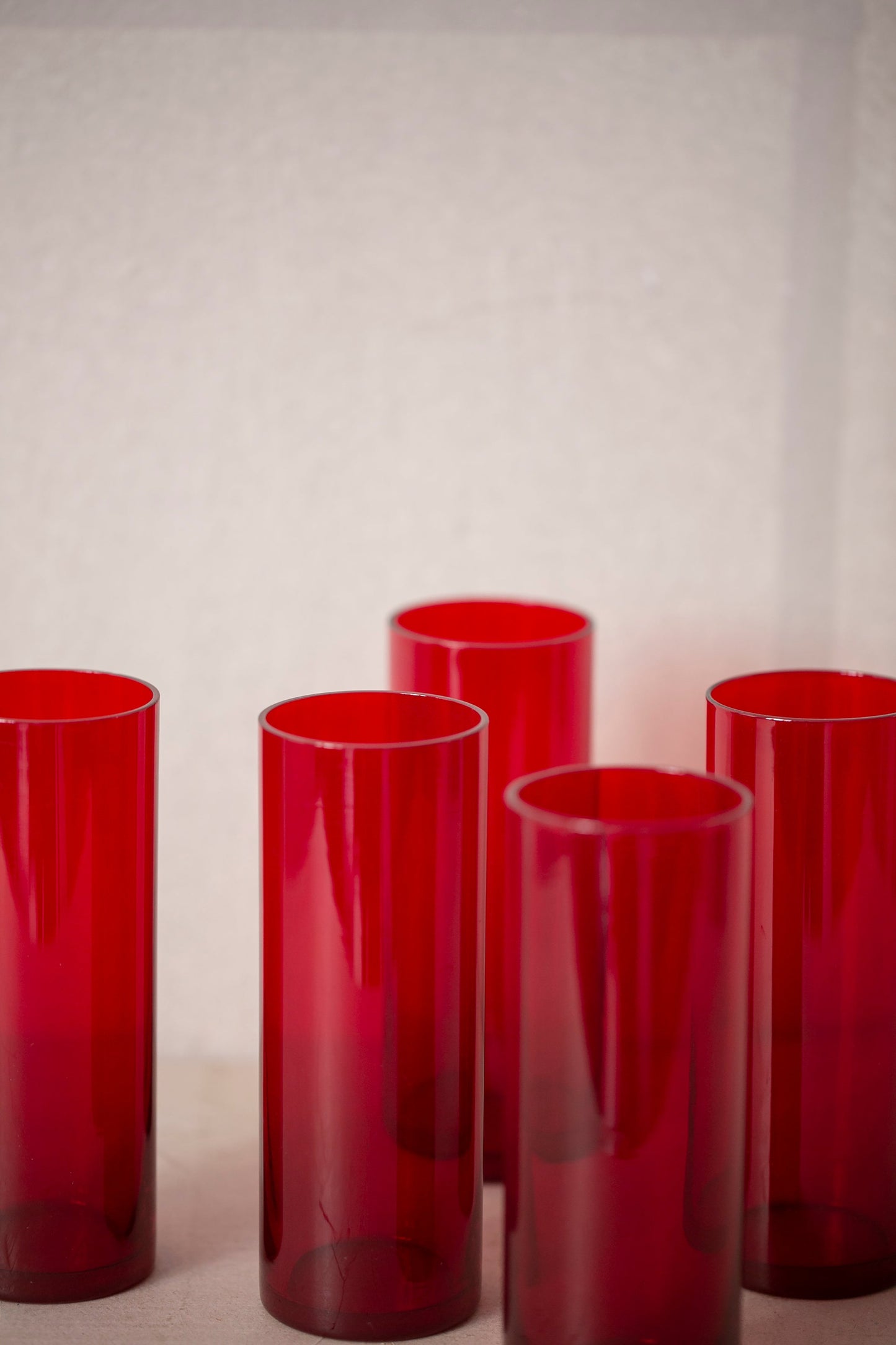 Set Of 6x Vintage Red Long Drink Glasses