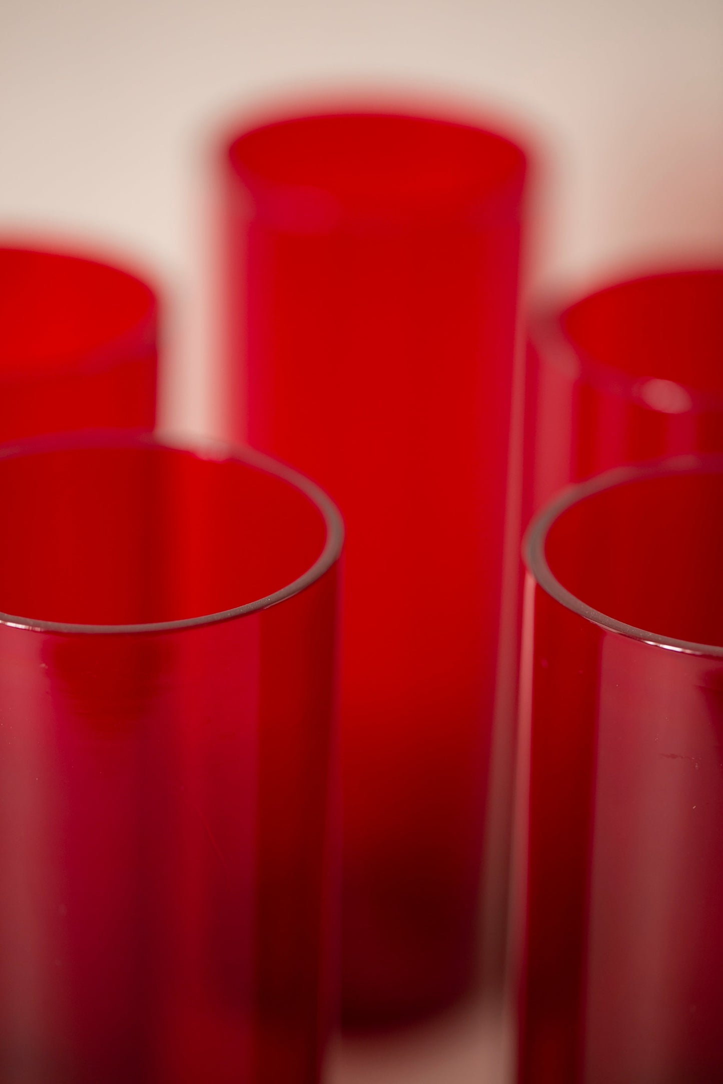 Set Of 6x Vintage Red Long Drink Glasses
