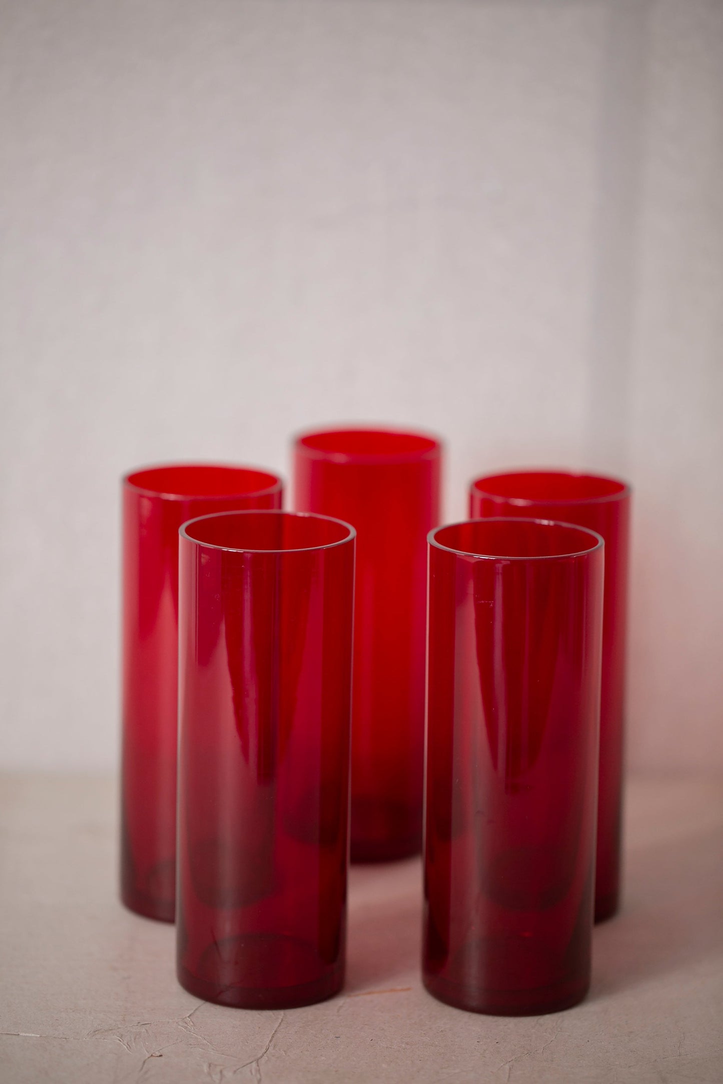 Set Of 6x Vintage Red Long Drink Glasses