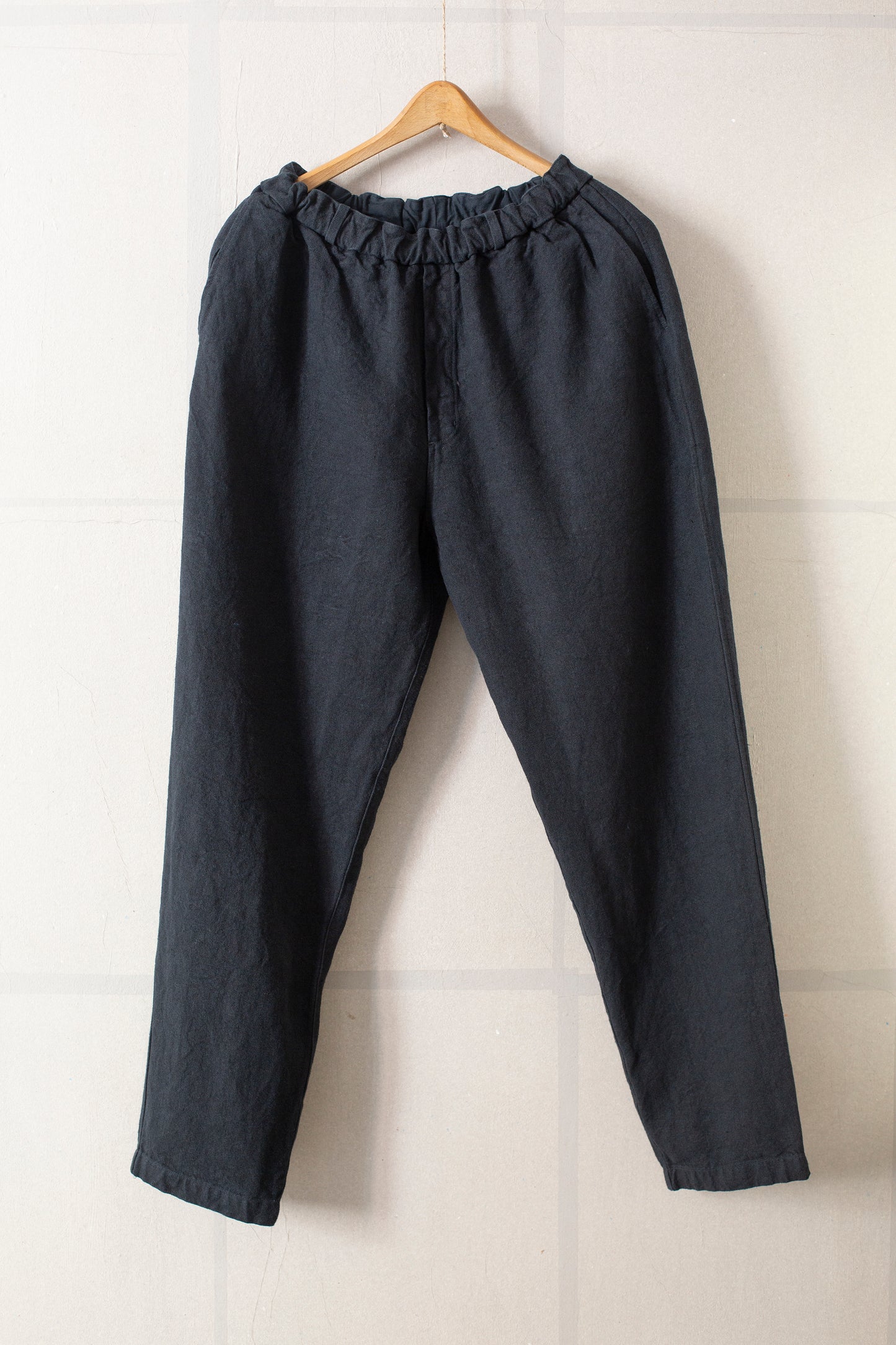 long Trousers In Charcoal Navy Brushed Linen/ramie