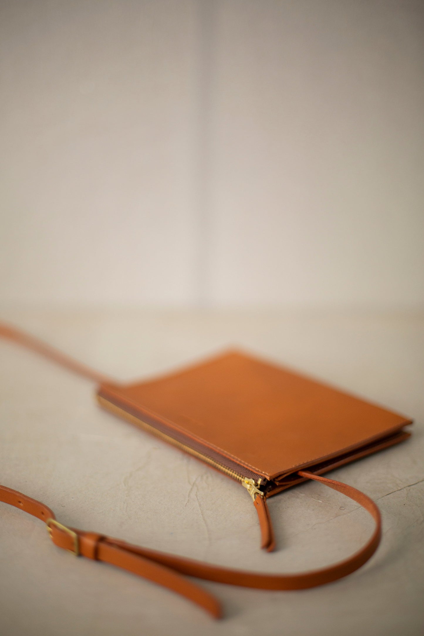 Camel Color Leather Shoulder Clutch