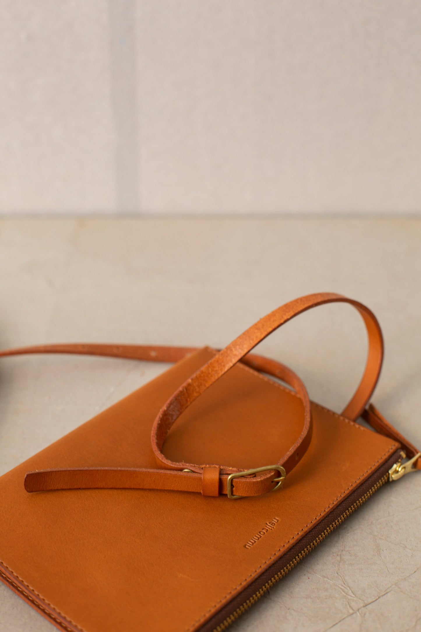 Camel Color Leather Shoulder Clutch