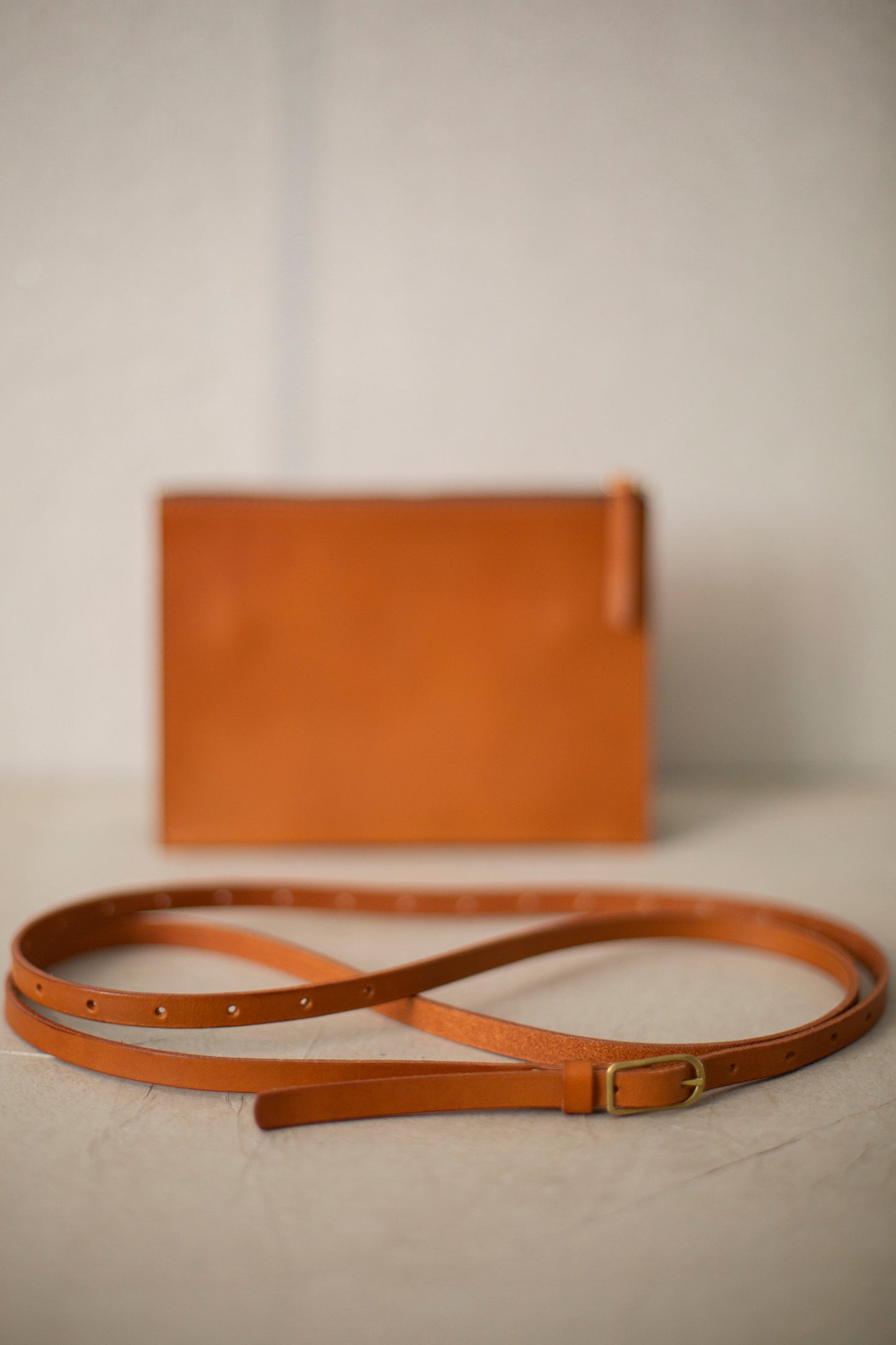 Camel Color Leather Shoulder Clutch