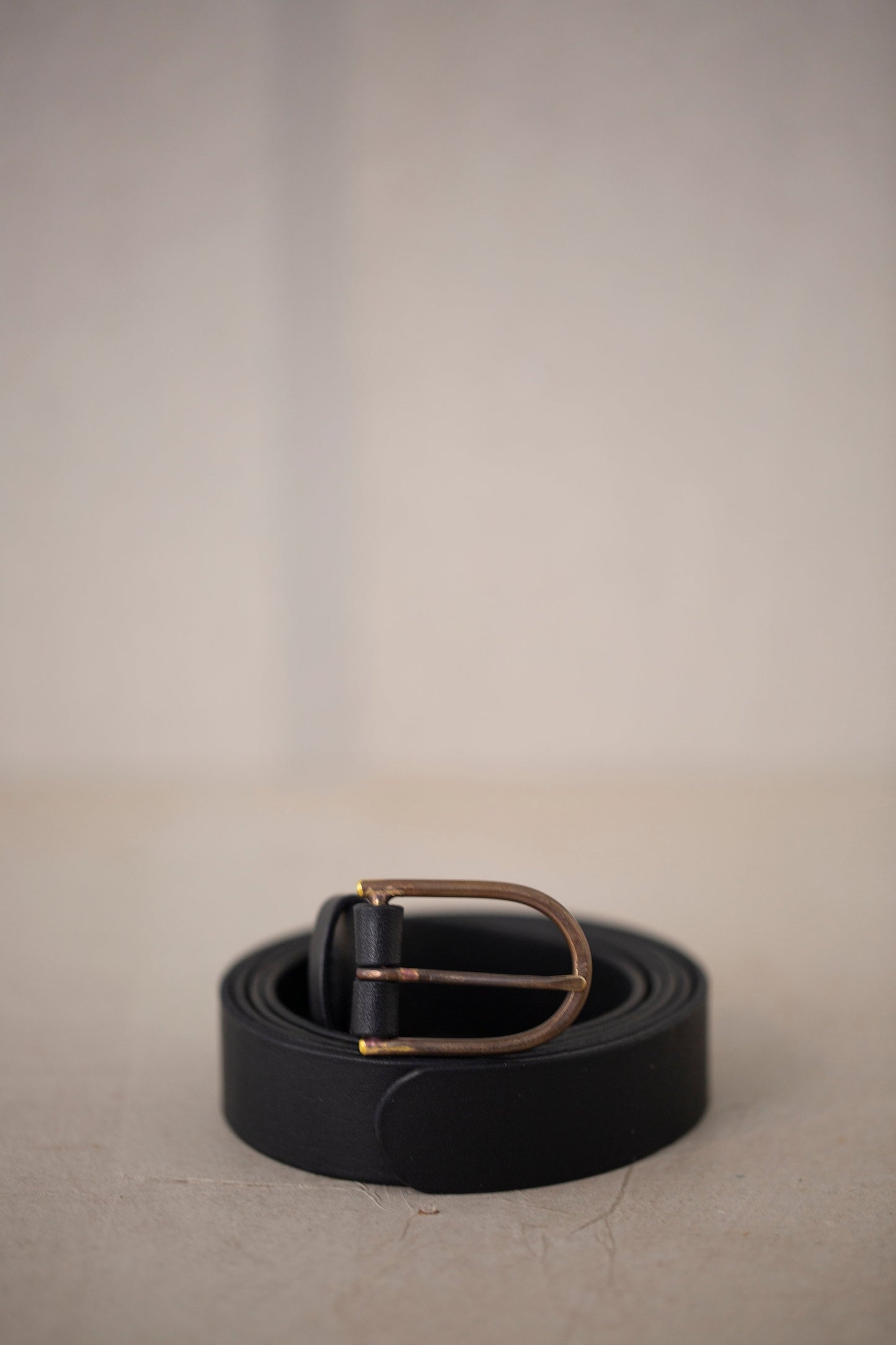 Black Leather Belt - rounded brass