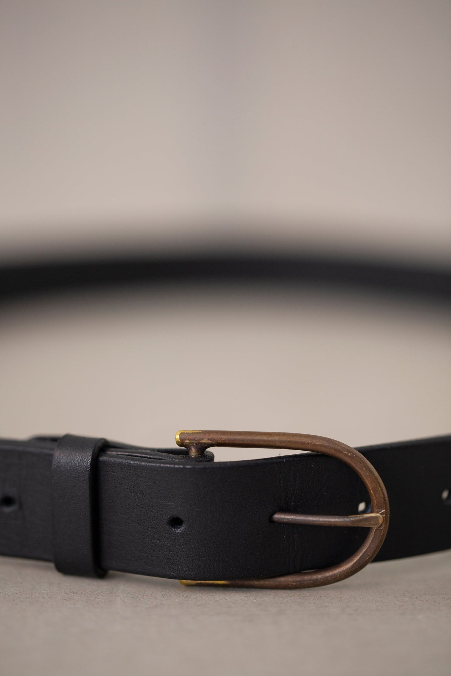 Black Leather Belt - rounded brass