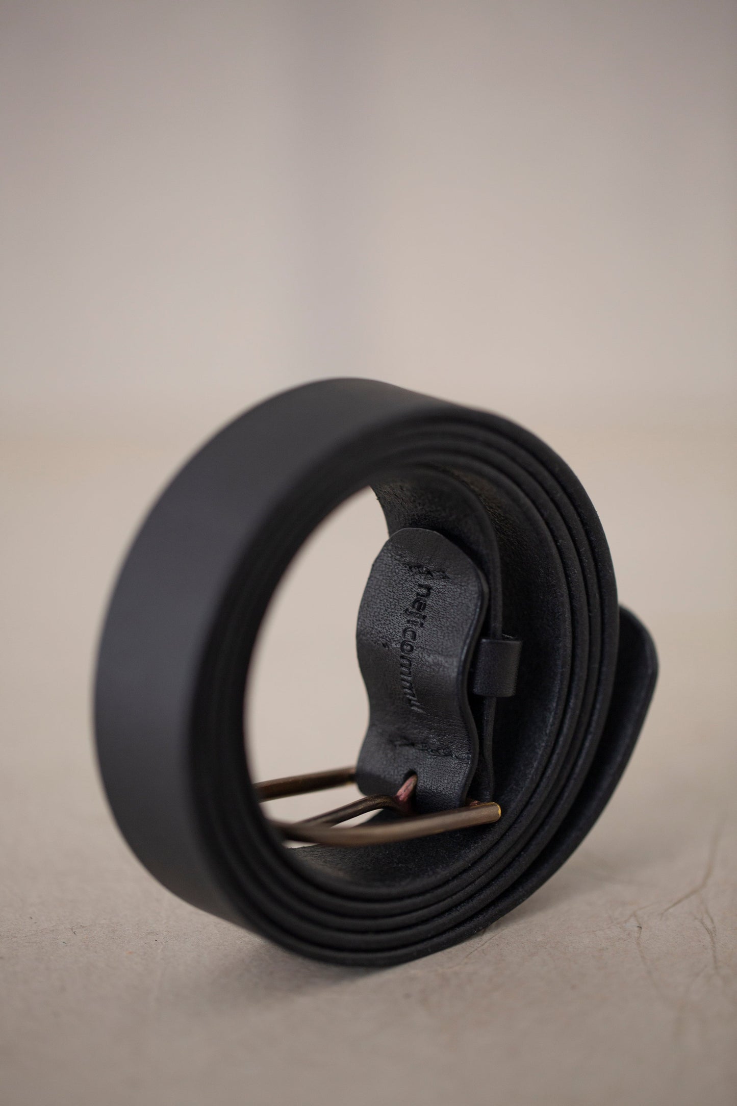 Black Leather Belt - rounded brass