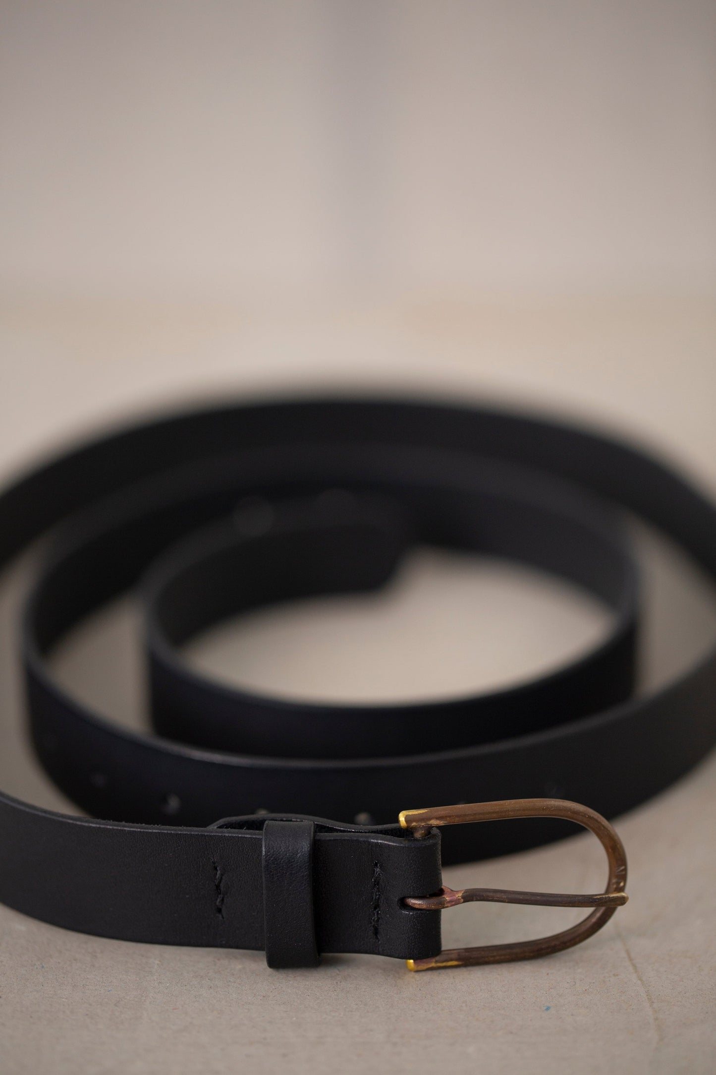 Black Leather Belt - rounded brass