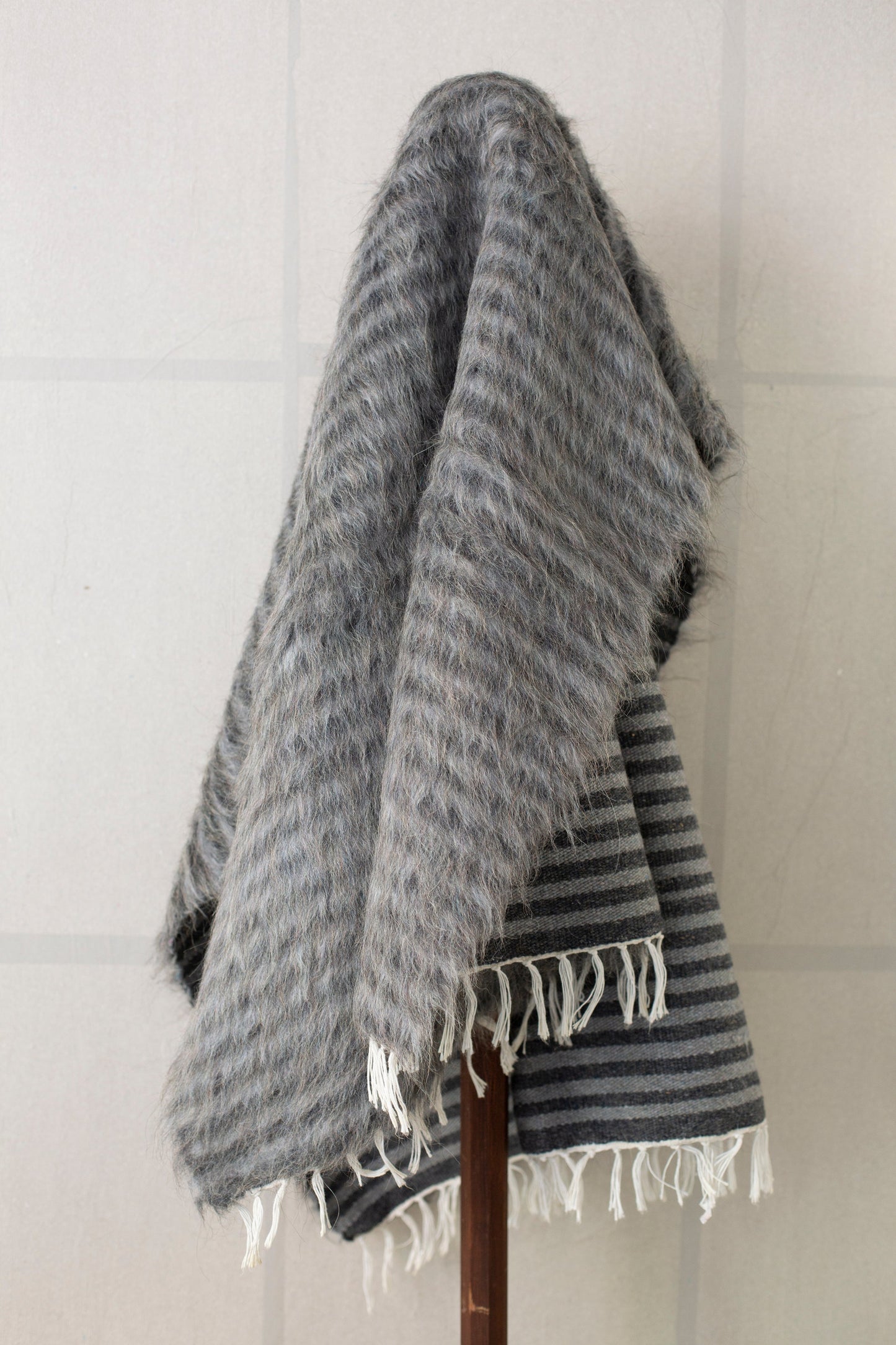 Vintage Grey Striped Siirt Handwoven Wool Carpet