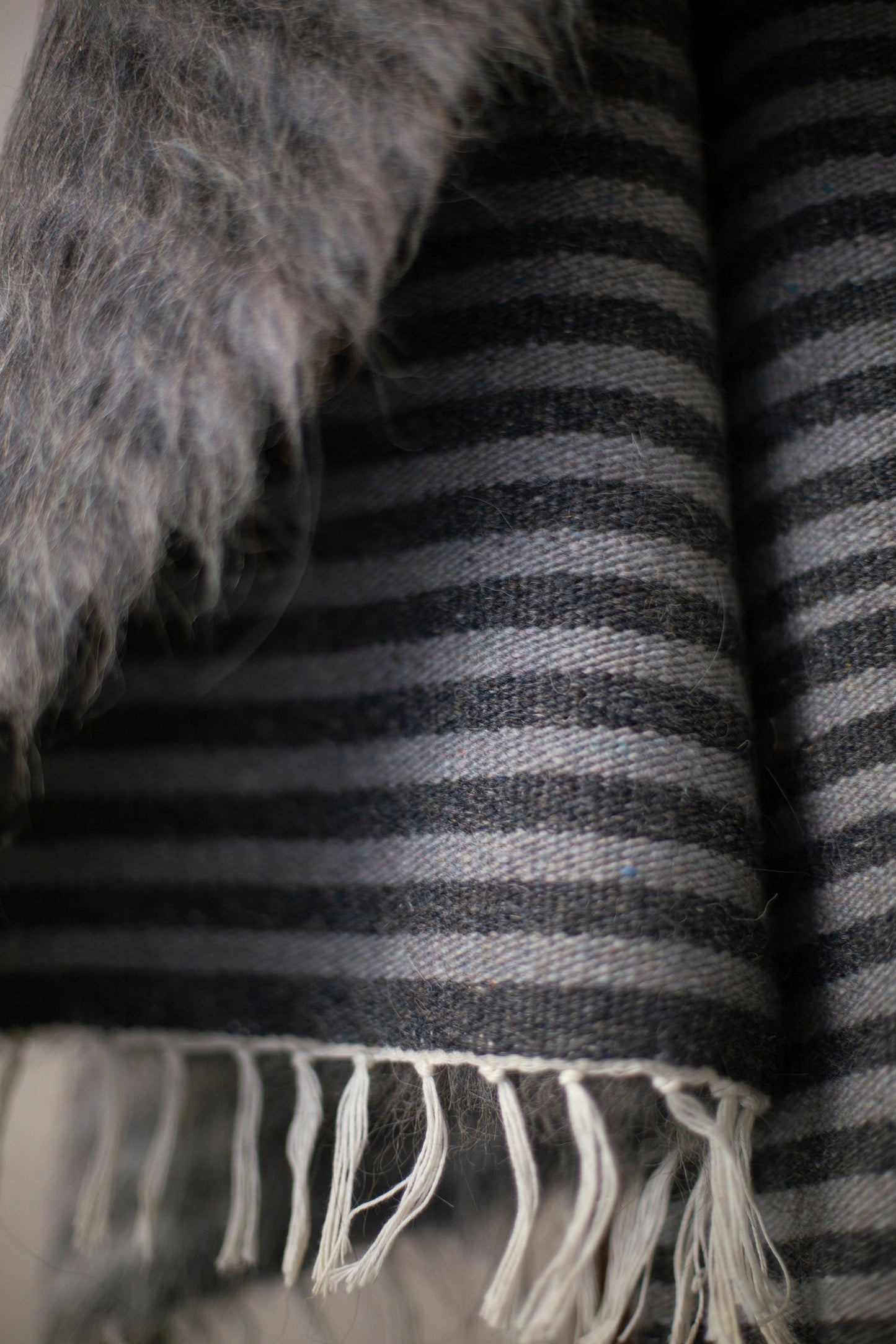 Vintage Grey Striped Siirt Handwoven Wool Carpet