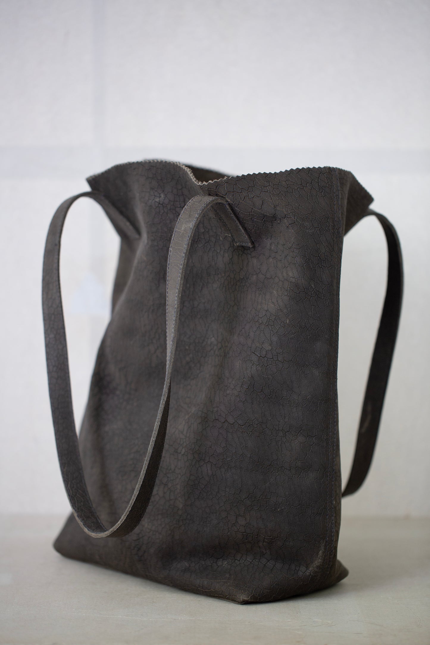 Dark grey textured Leather Tote Bag