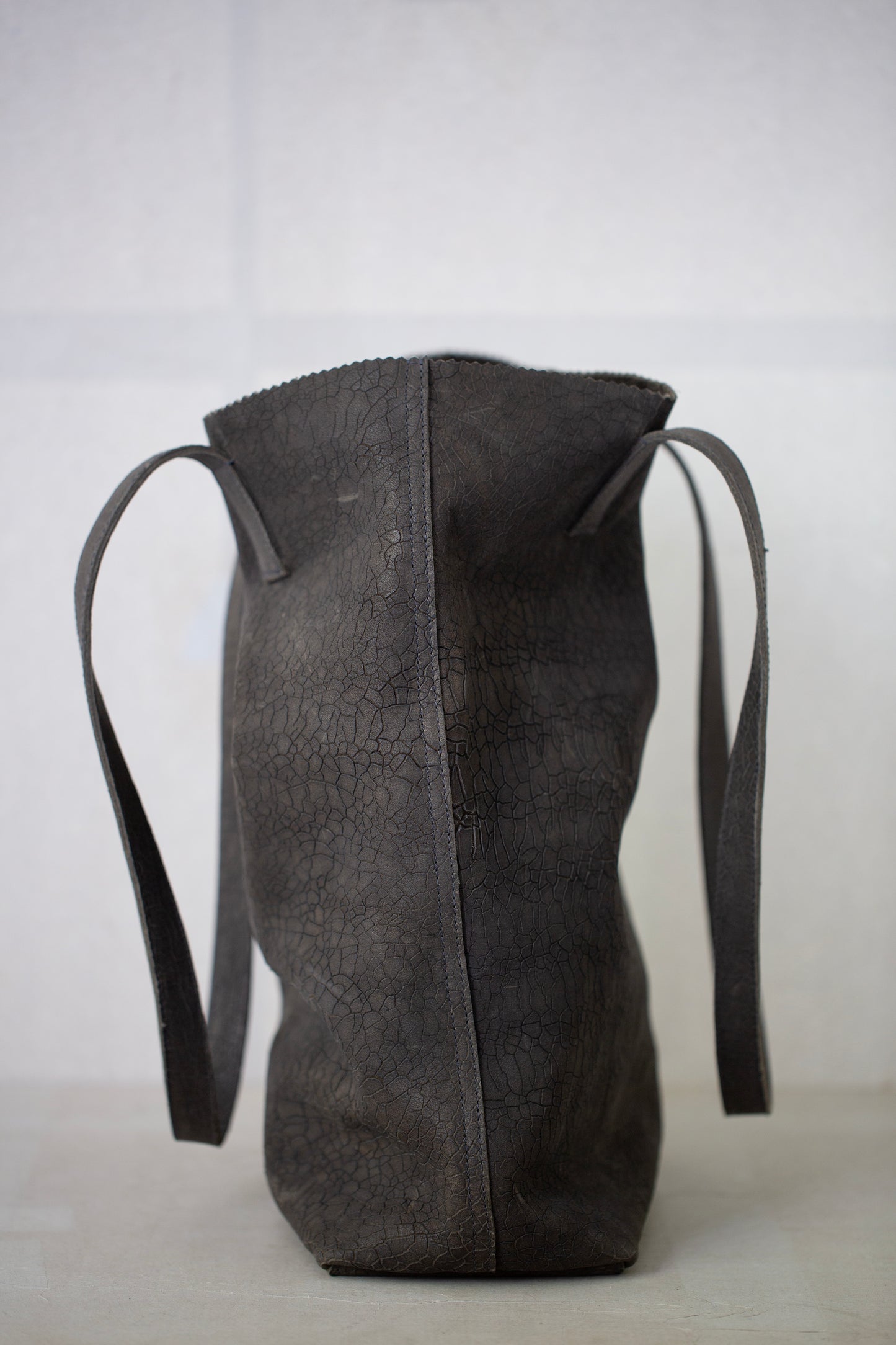 Dark grey textured Leather Tote Bag
