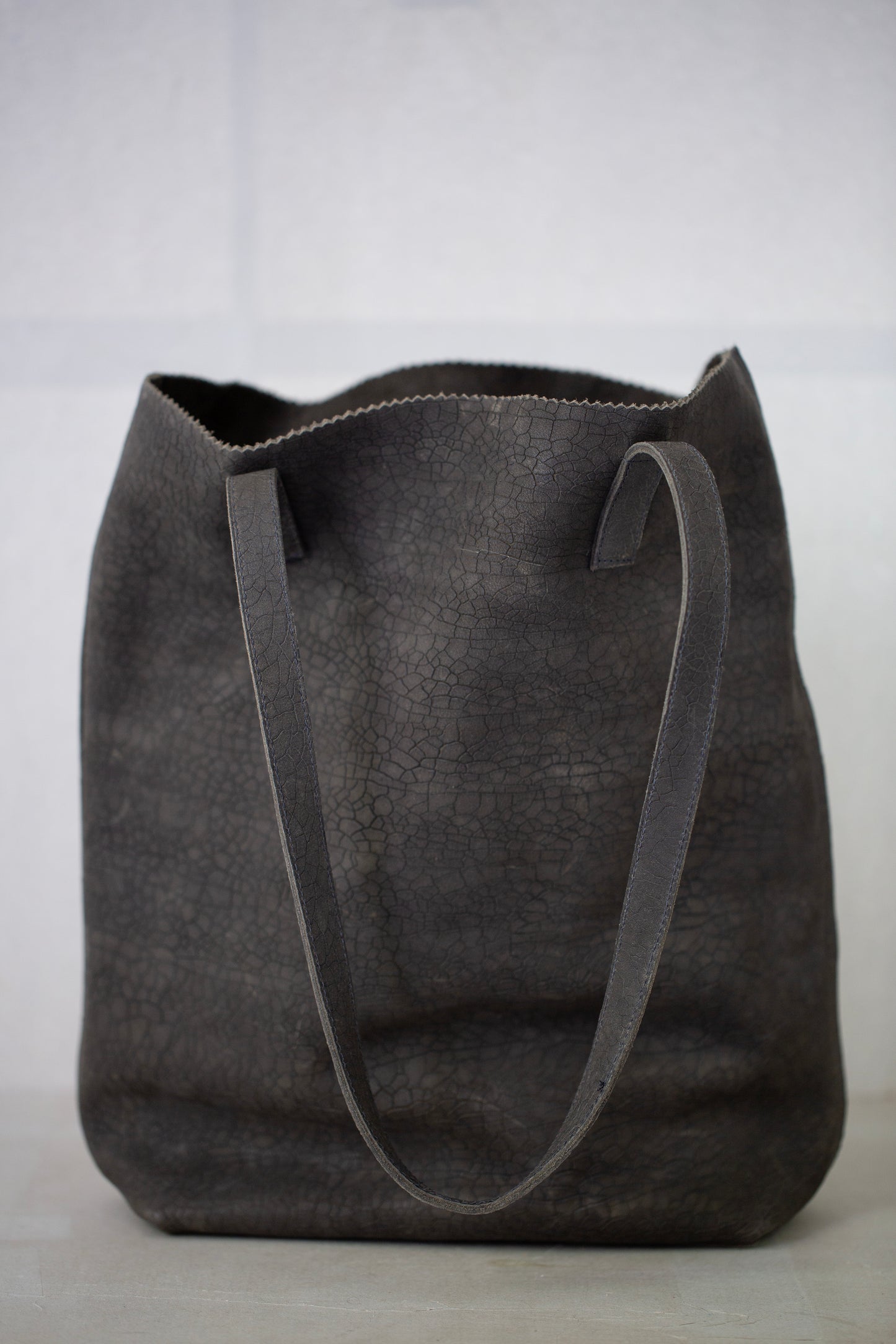 Dark grey textured Leather Tote Bag