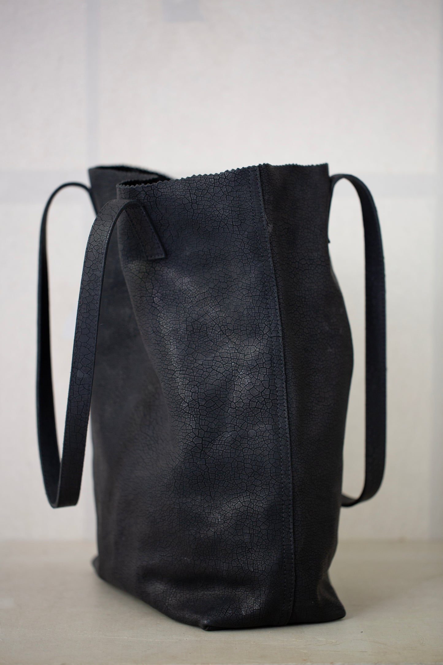Black textured Leather Tote Bag