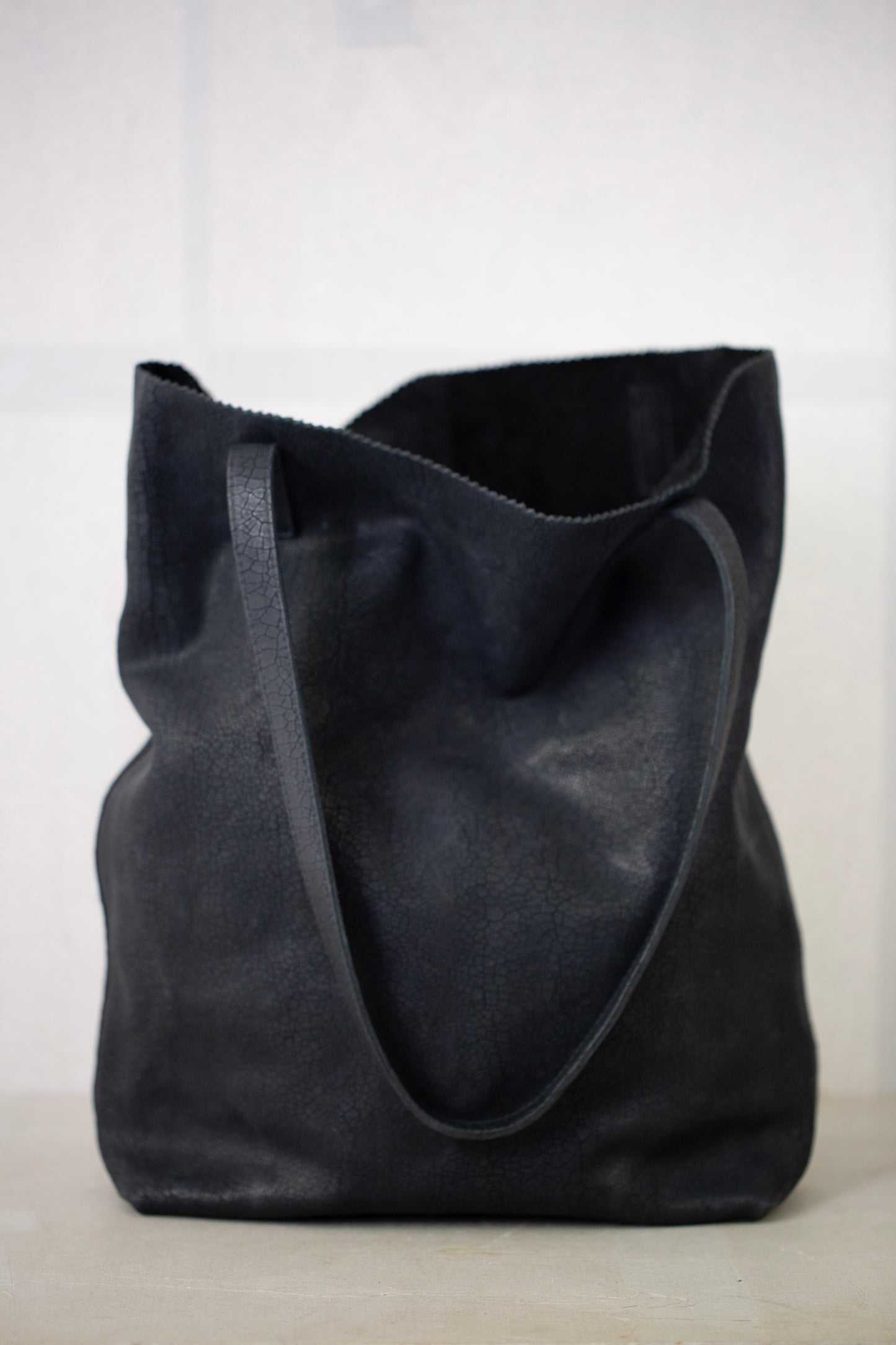 Black textured Leather Tote Bag