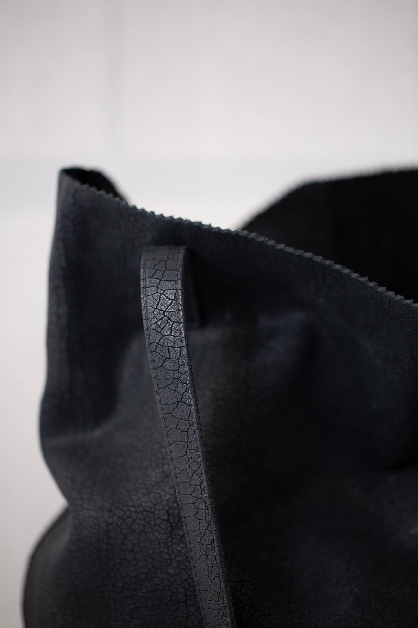 Black textured Leather Tote Bag