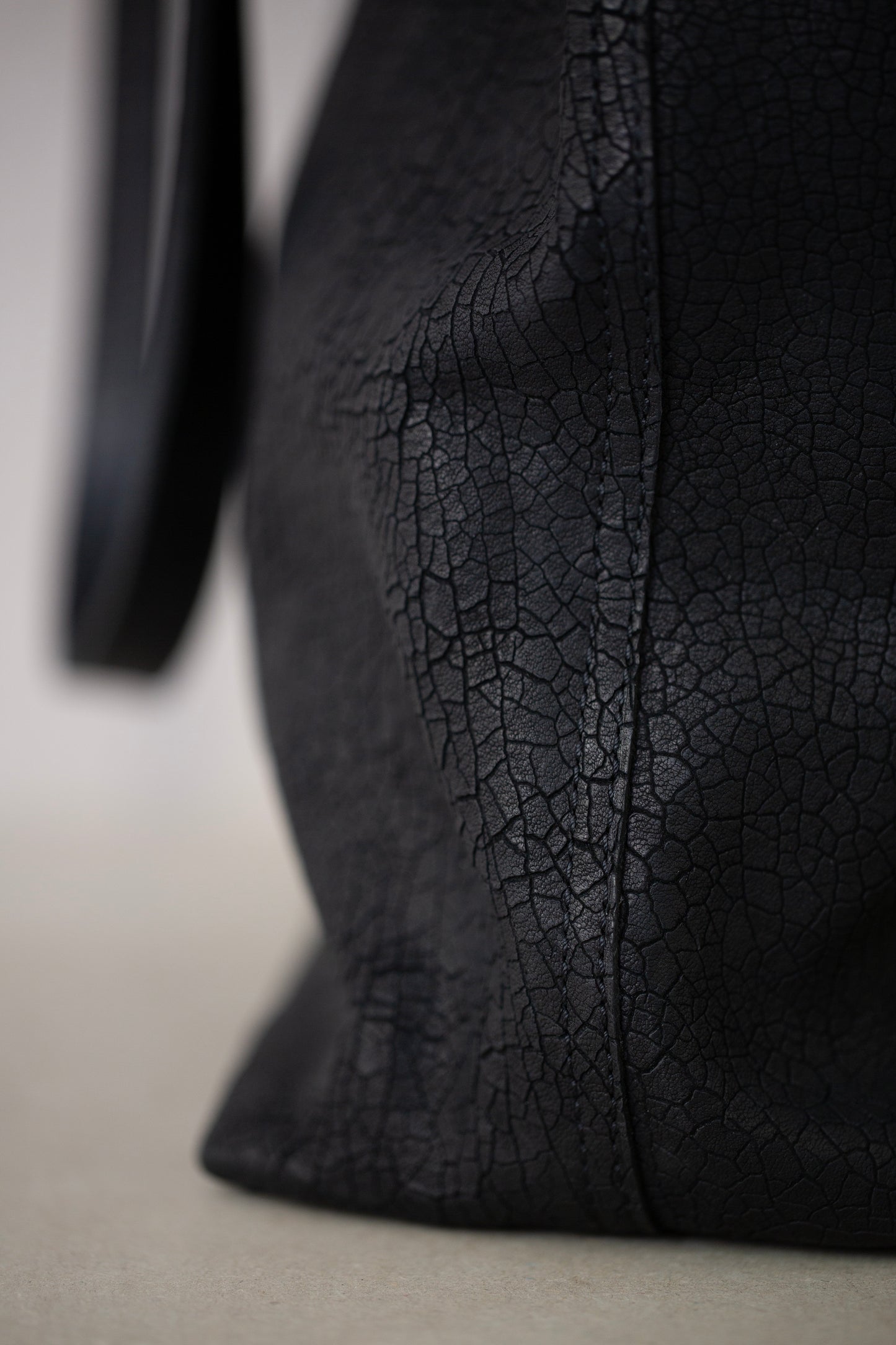 Black textured Leather Tote Bag