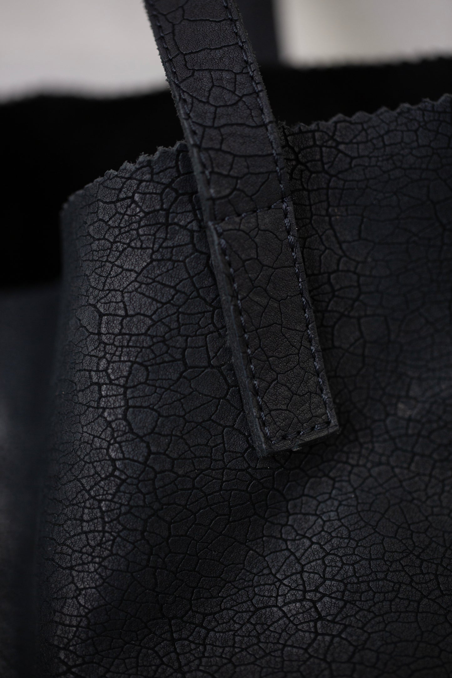 Black textured Leather Tote Bag