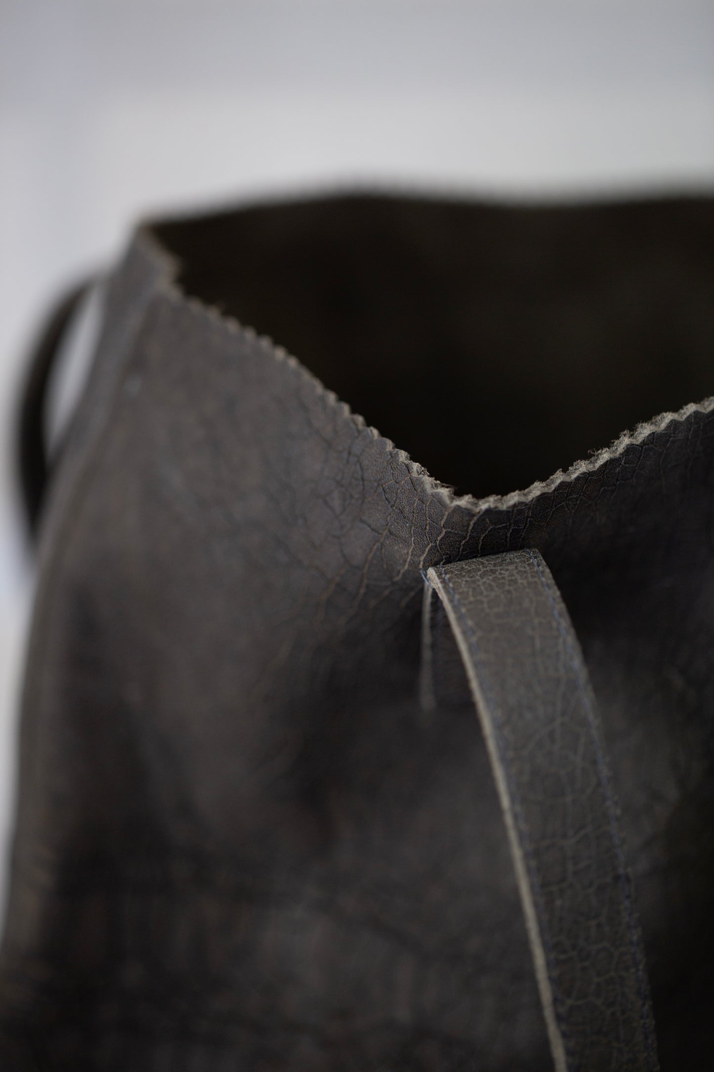 Dark grey textured Leather Tote Bag