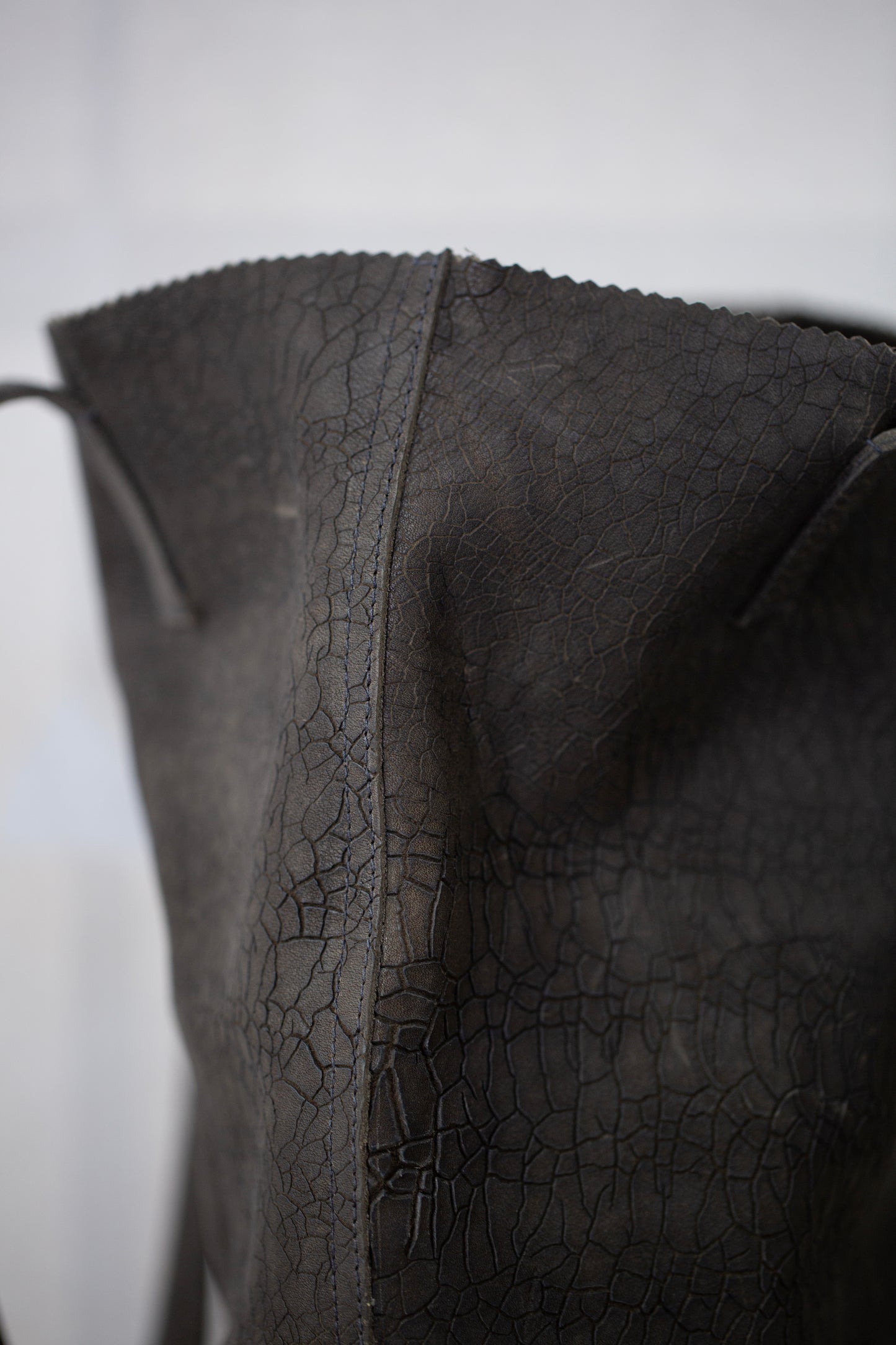 Dark grey textured Leather Tote Bag