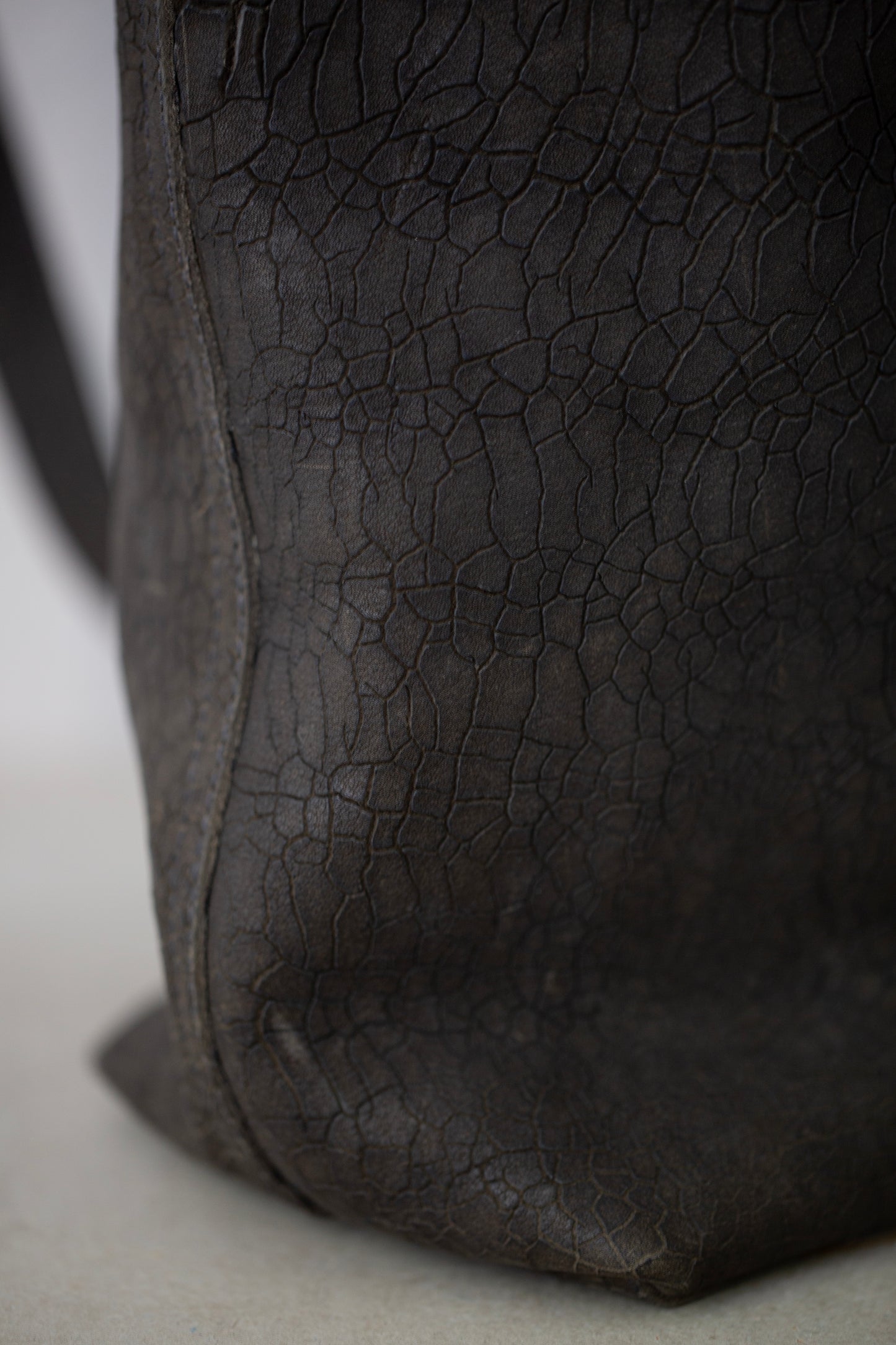 Dark grey textured Leather Tote Bag