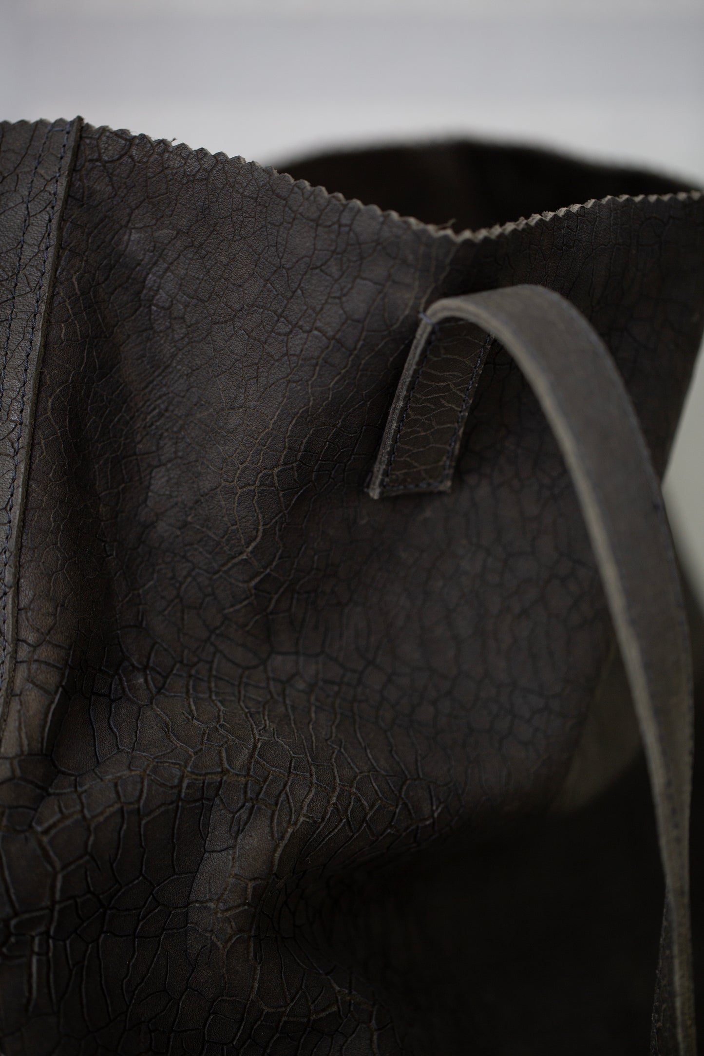 Dark grey textured Leather Tote Bag