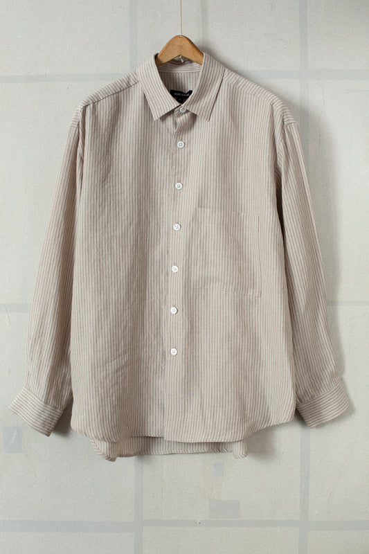 Big Shirt II in natural brown yarn dyed linen/cotton stripe