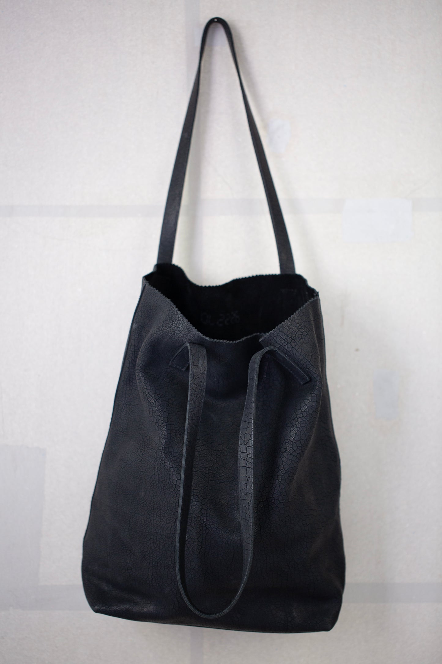 Black textured Leather Tote Bag