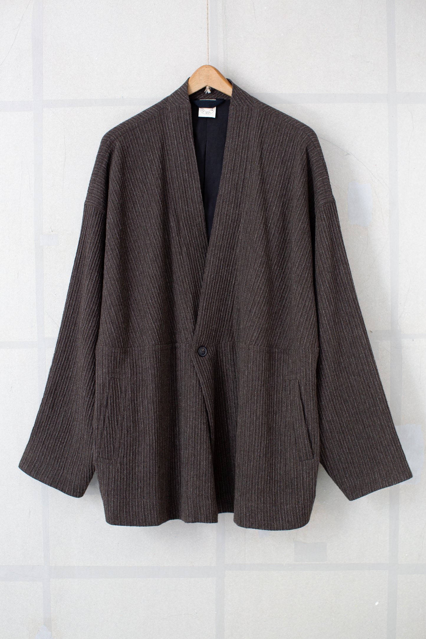 JACKET#66 - BROWN STRIPED YAK WOOL LINEN COTTON