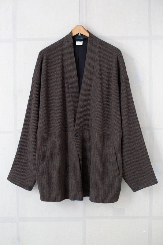 JACKET#66 - BROWN STRIPED YAK WOOL LINEN COTTON