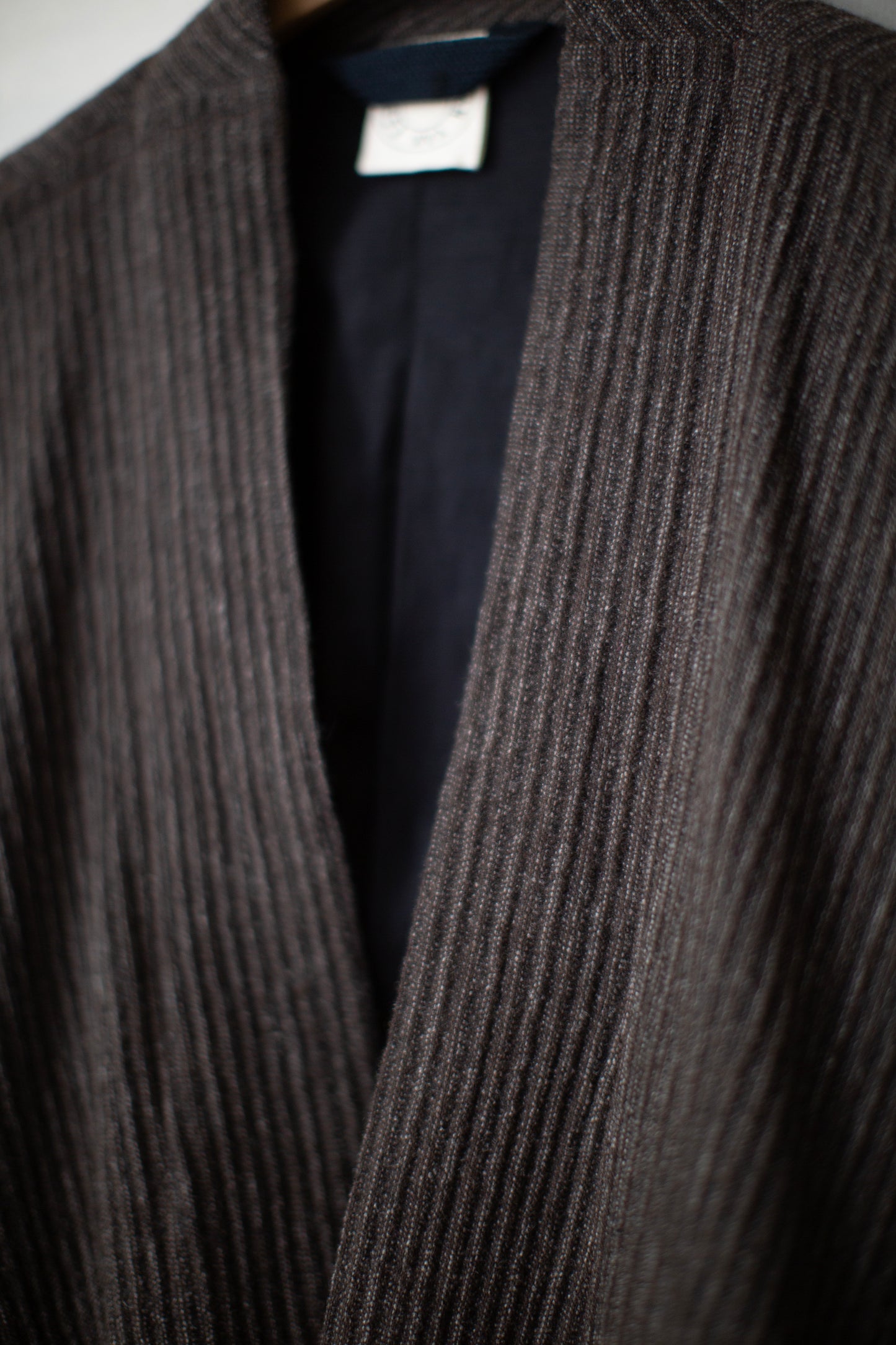 JACKET#66 - BROWN STRIPED YAK WOOL LINEN COTTON
