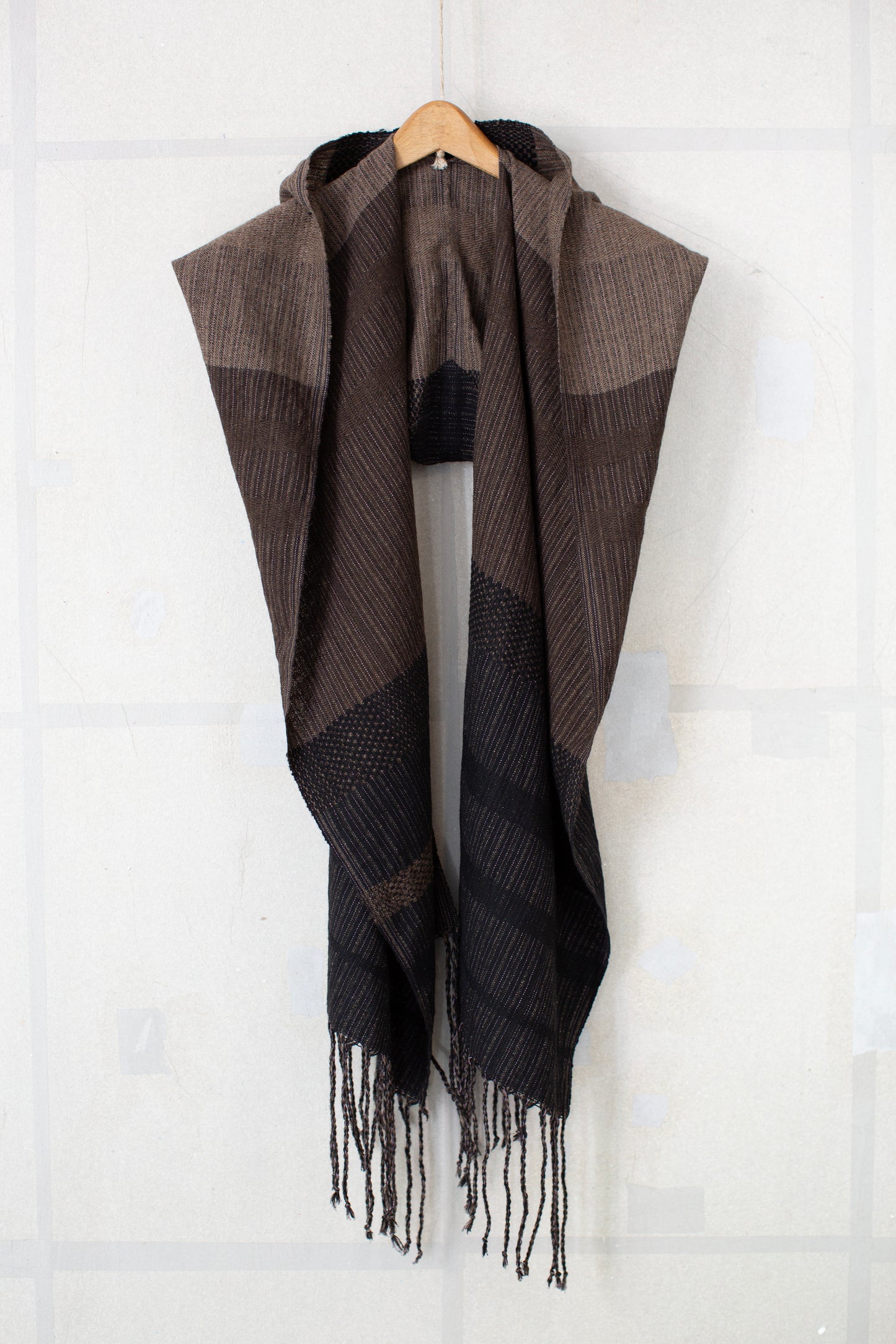 HOODED SCARF#1 - TEXTURED STRIPE HANDWOVEN