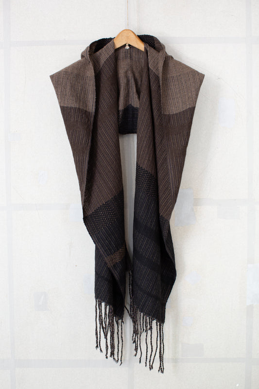 HOODED SCARF#1 - TEXTURED STRIPE HANDWOVEN