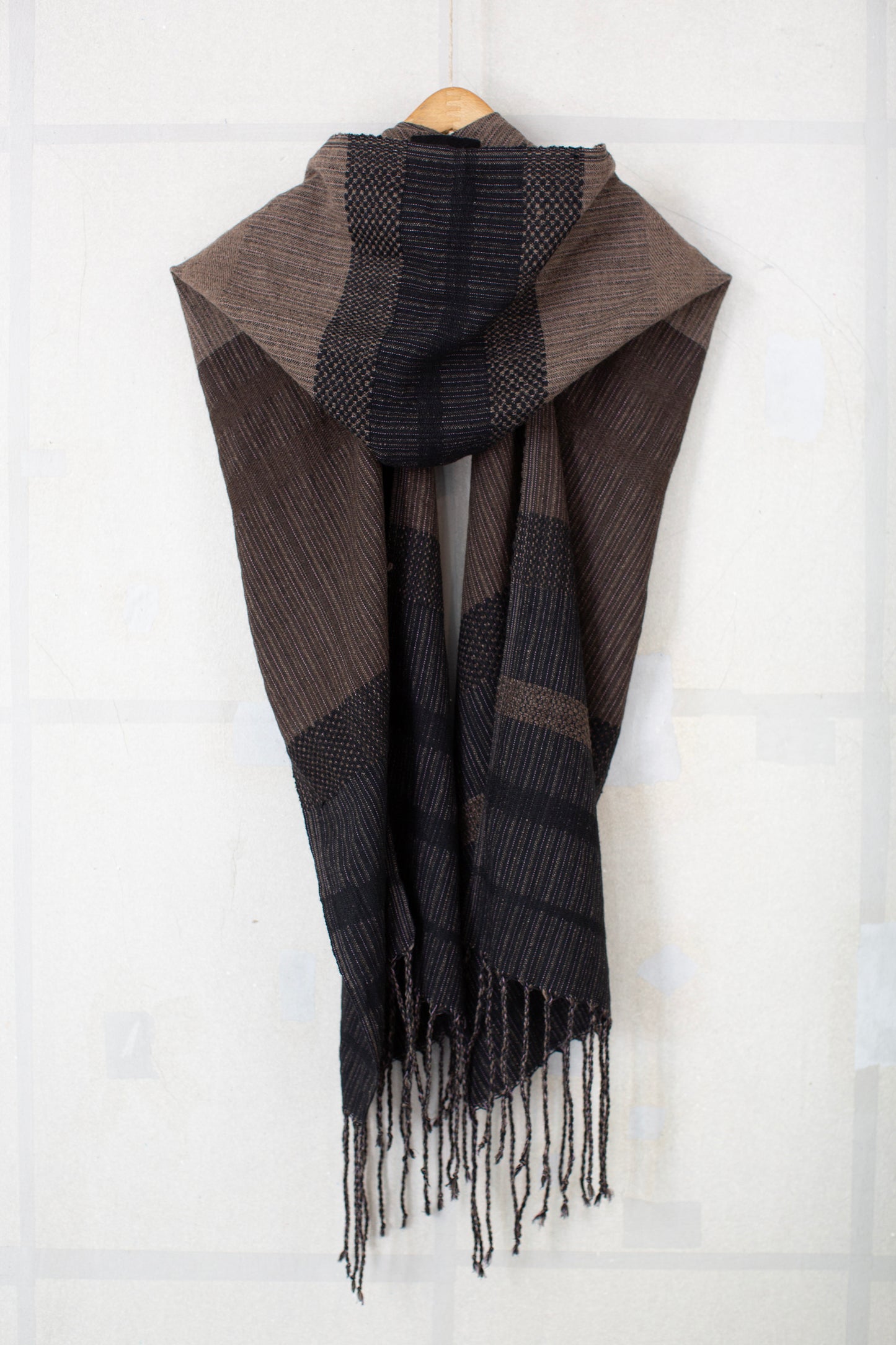 HOODED SCARF#1 - TEXTURED STRIPE HANDWOVEN