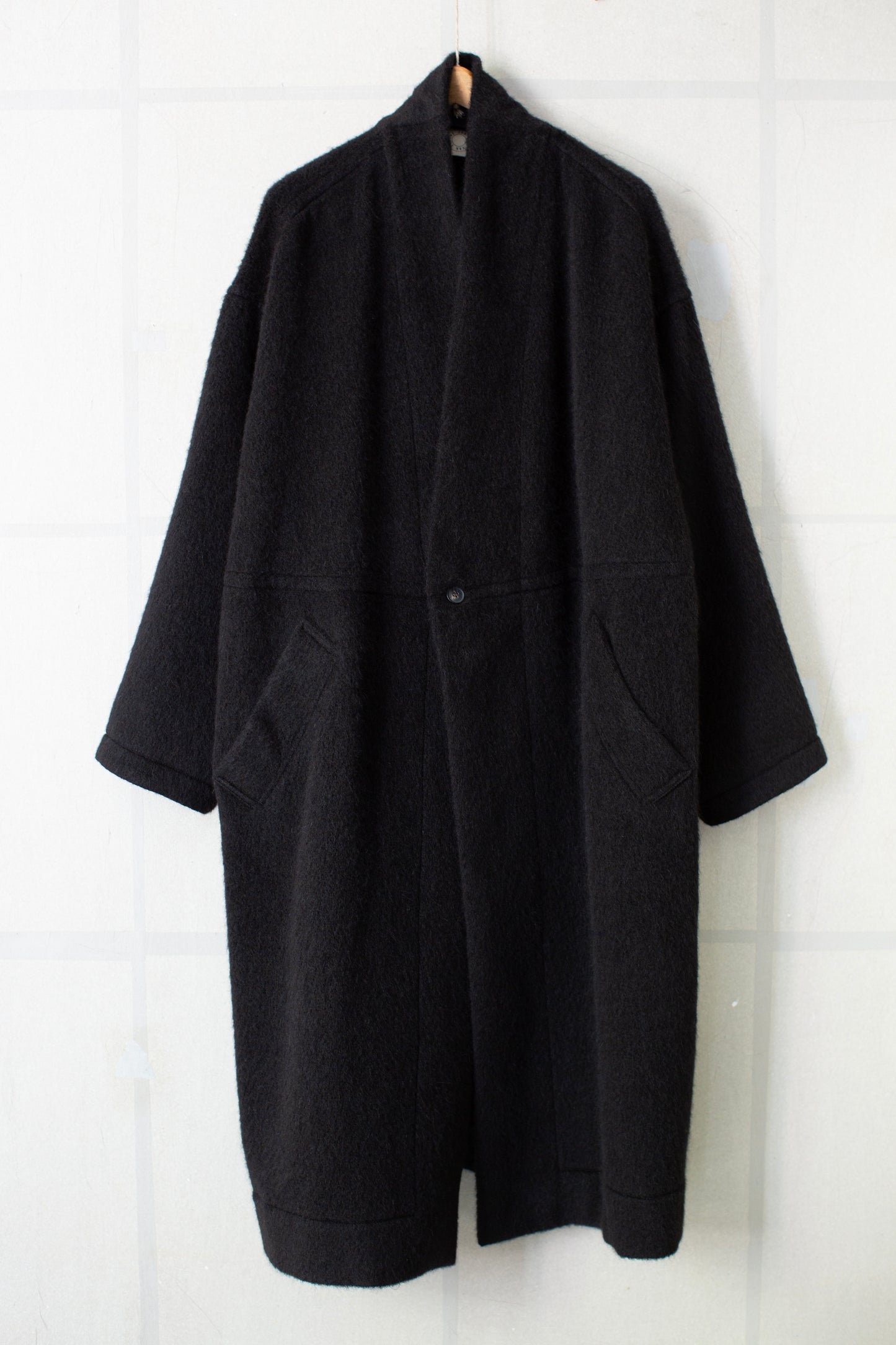 COAT#35 - BLACK ALPACA HIGH PILE HERRINGBONE